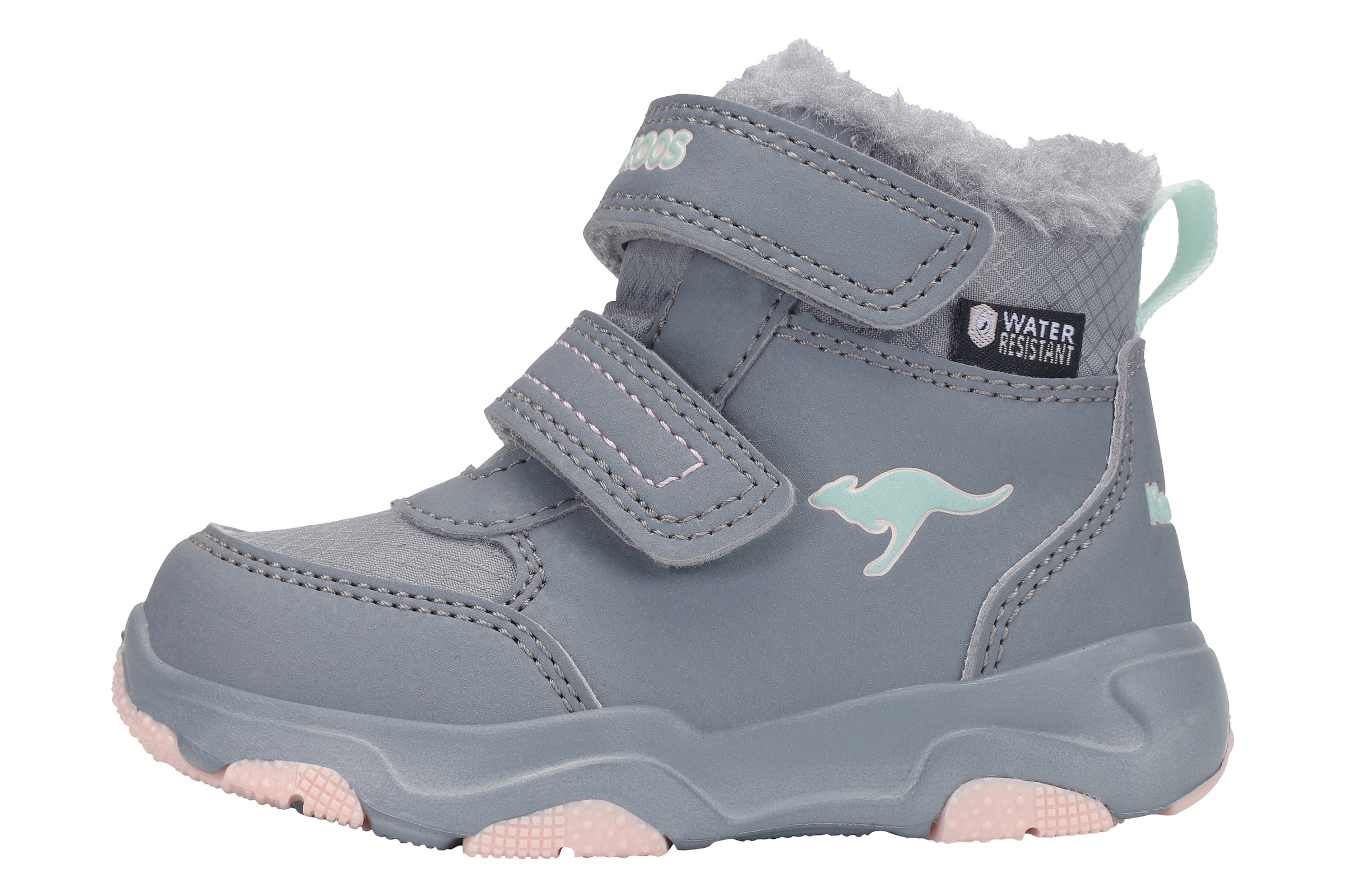 Winterboots KANGAROOS "KS-YOTTO MID V RTX", Jungen, Gr. 24, ultimate grau, frost pink, Synthetik, Textil, Schuhe Winterboots, Snowboots, Winterboots, Winterschuhe, wasserdicht