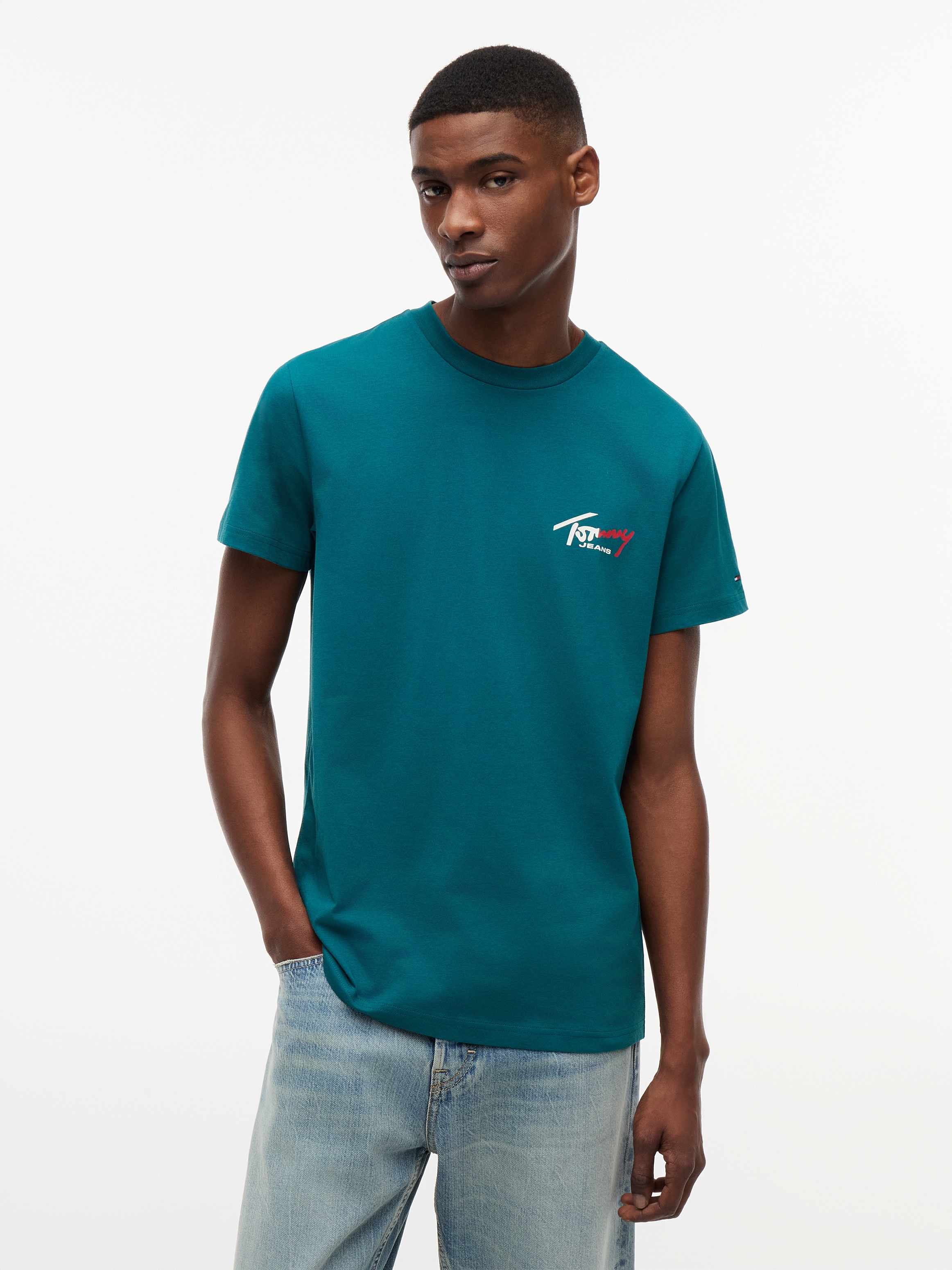 Tommy Jeans T-Shirt "TJM SLIM FIT SIGN CHEST" mit Markenprint