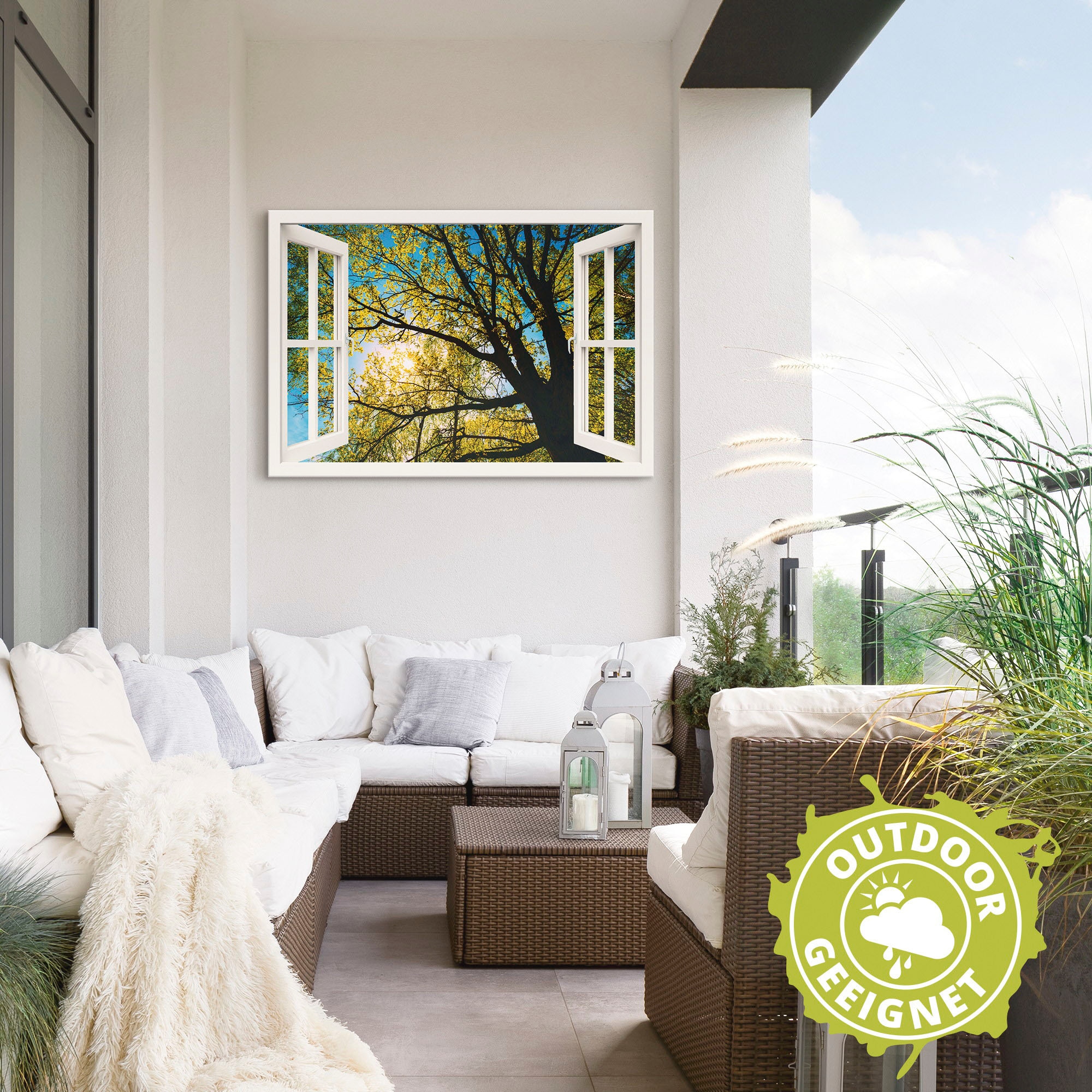 Artland Wandbild »Fensterblick Frühlingssonne Baumkrone«, Bäume, (1 St.),  als Alubild, Leinwandbild, Wandaufkleber oder Poster in versch. Größen  kaufen | BAUR