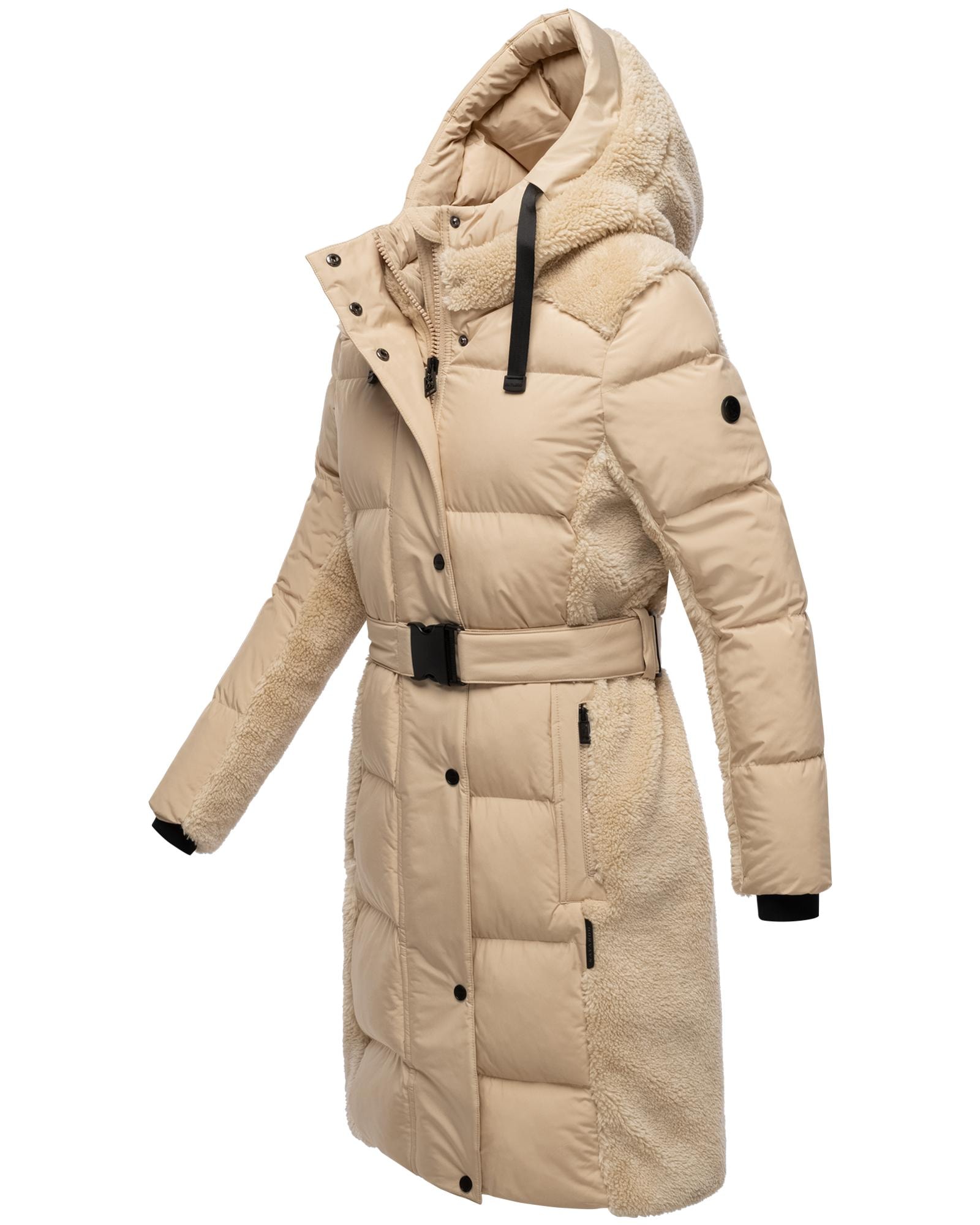 Navahoo Wintermantel »Funkelteddy 14«, warmer Mantel mit Teddyplüsch-Akzenten und Taillengürtel