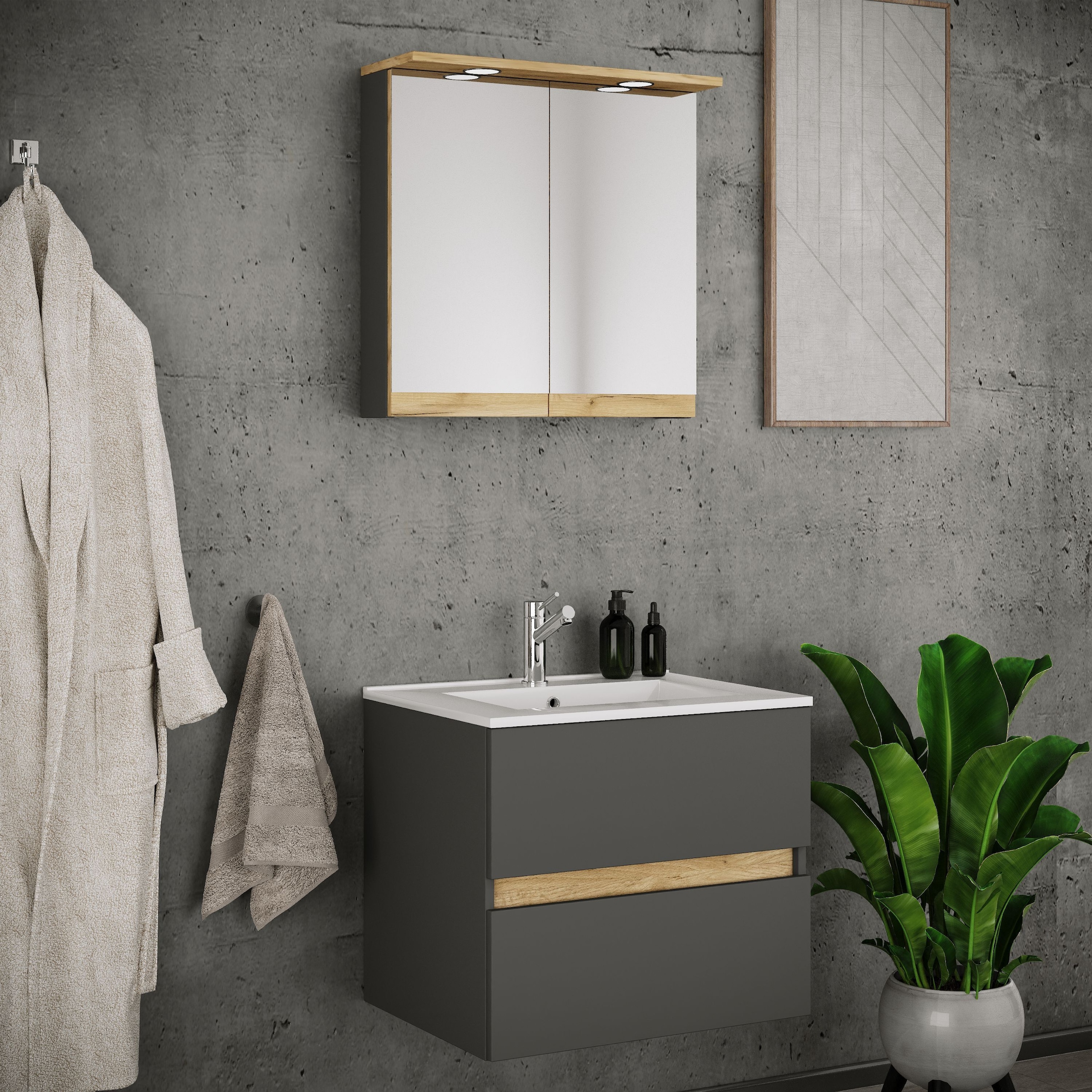 VCM Waschtisch »3 tlg. Badmöbel-Set mit Waschbecken Cosila-I 61 cm« 3 Stk. tlg.