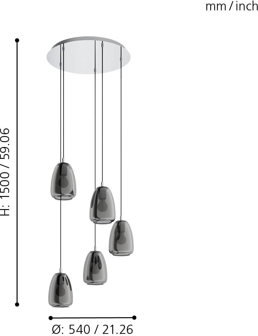 EGLO Hängeleuchte »ALOBRASE«, 5 flammig, Leuchtmittel E27 | Leuchtmittel wechselbar-ohne Leuchtmittel, chrom / Ø54 x H150 cm / Pendellampe / Esstischlampe / Küche