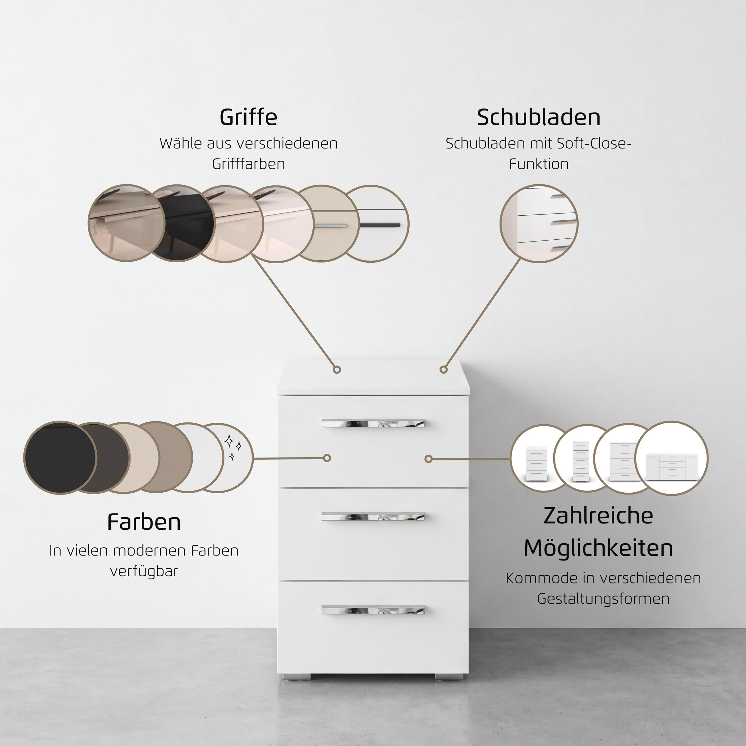 Thumbnail - rauch Nachtkommode "Nachttisch Nachtkonsole MONTCLAR Frontauswahl Dekor/Hochglanz/Glas" Breite 40 cm / Höhe 61 cm, inkl....