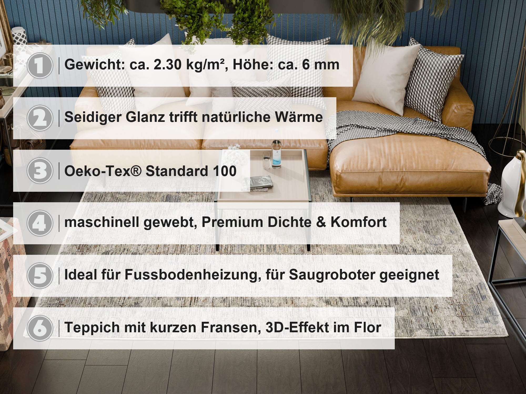 OCI DIE TEPPICHMARKE Teppich »OMEN GRID« rechteckig 6 mm Höhe Designer Kurzflor Teppich, leichter Glanz, mit Fransen,  Wohnzimmer
