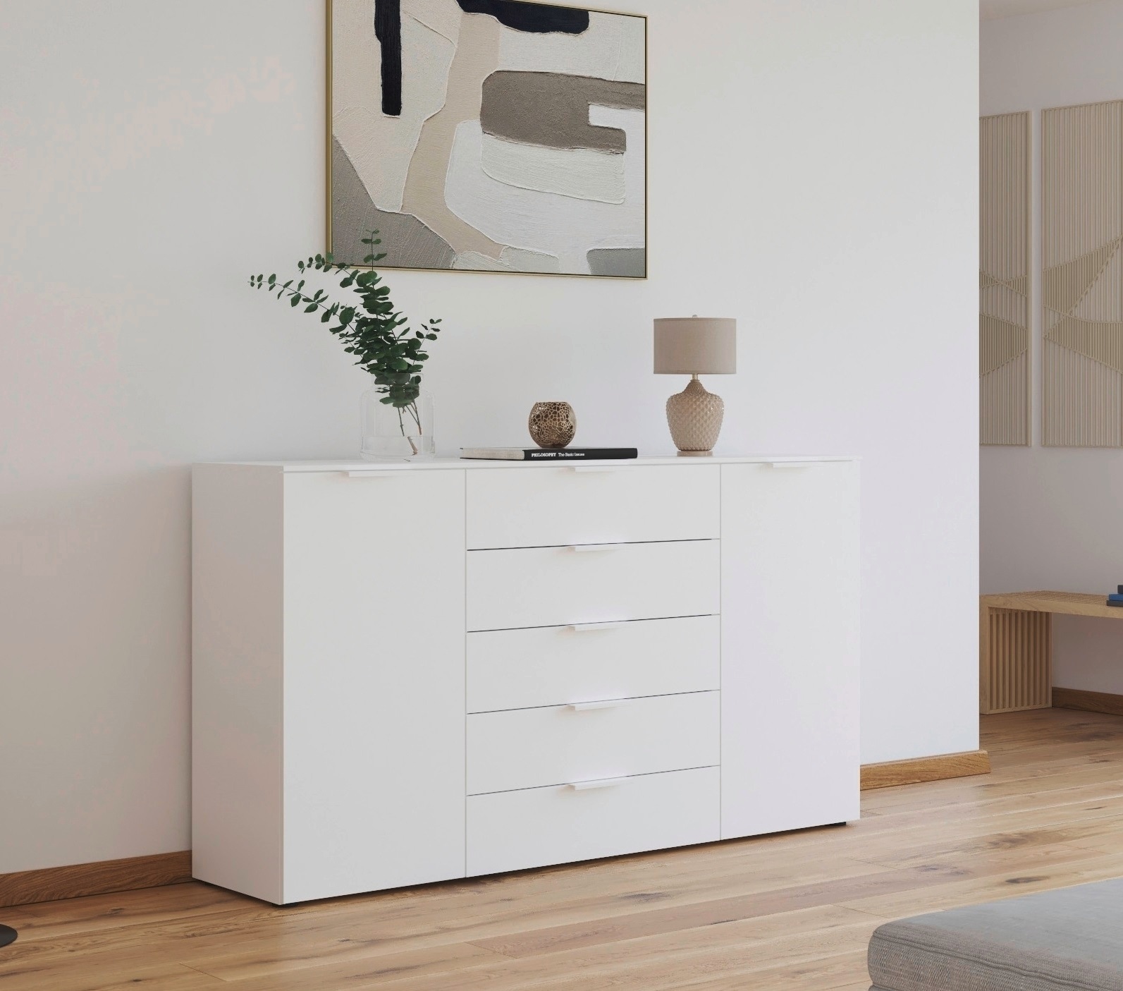 rauch Schubkastenkommode "Flipp Schubladenkommode Wäscheschrank Schrank" Breite 160/180 cm mit 4 Einlegeböden, 2-türig mit 5 Schubladen und Soft-Close-Funktion in zwei Breiten