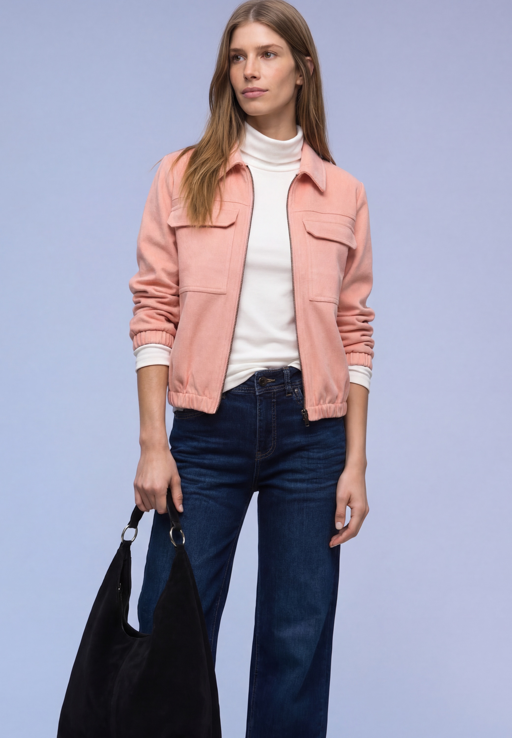 STREET ONE Lederimitatjacke ohne Kapuze in Velours-Optik