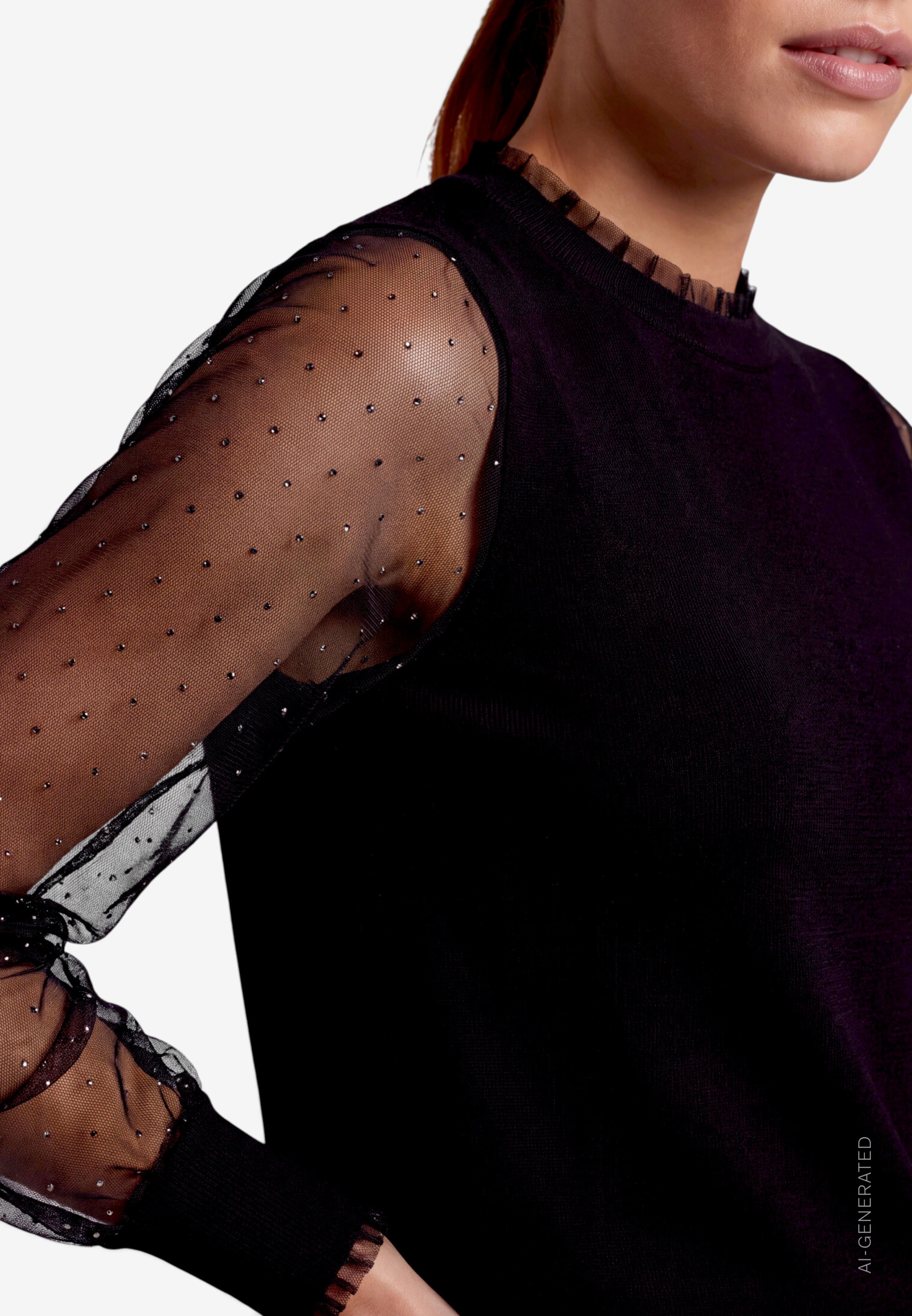 Zero Stehkragenpullover mit Mesh-Optik und Glitzersteinen
