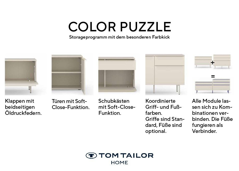 TOM TAILOR HOME Lowboard »COLOR PUZZLE 3 – 1 Klappe 1 Schublade mit farbigem Griff und Füßen« Kommode, Breite 110 cm,mit Klappe und Schublade, viel Stauraum