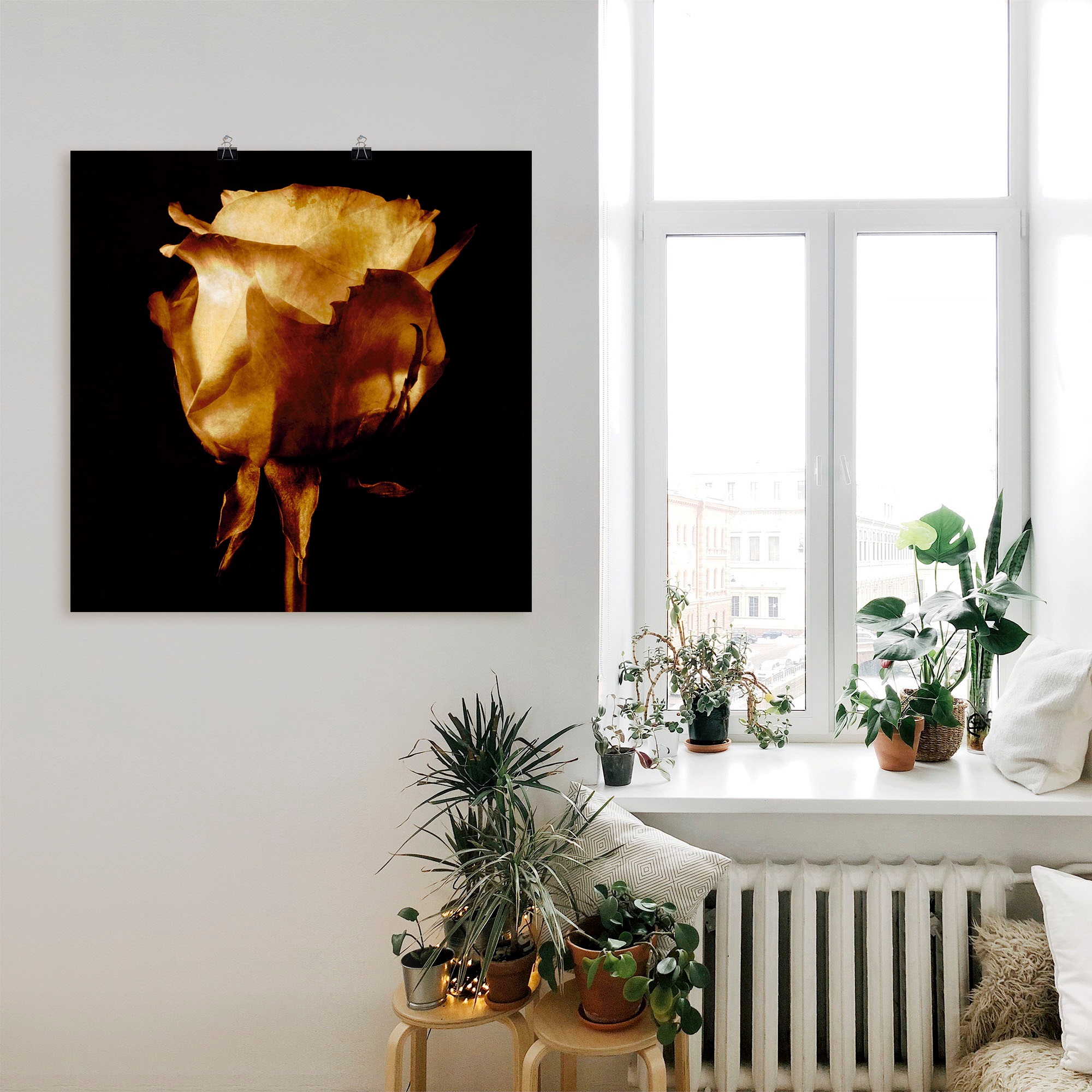 Artland Wandbild »Vergoldete Rose«, Blumen, (1 St.), als Leinwandbild, Poster in verschied. Größen