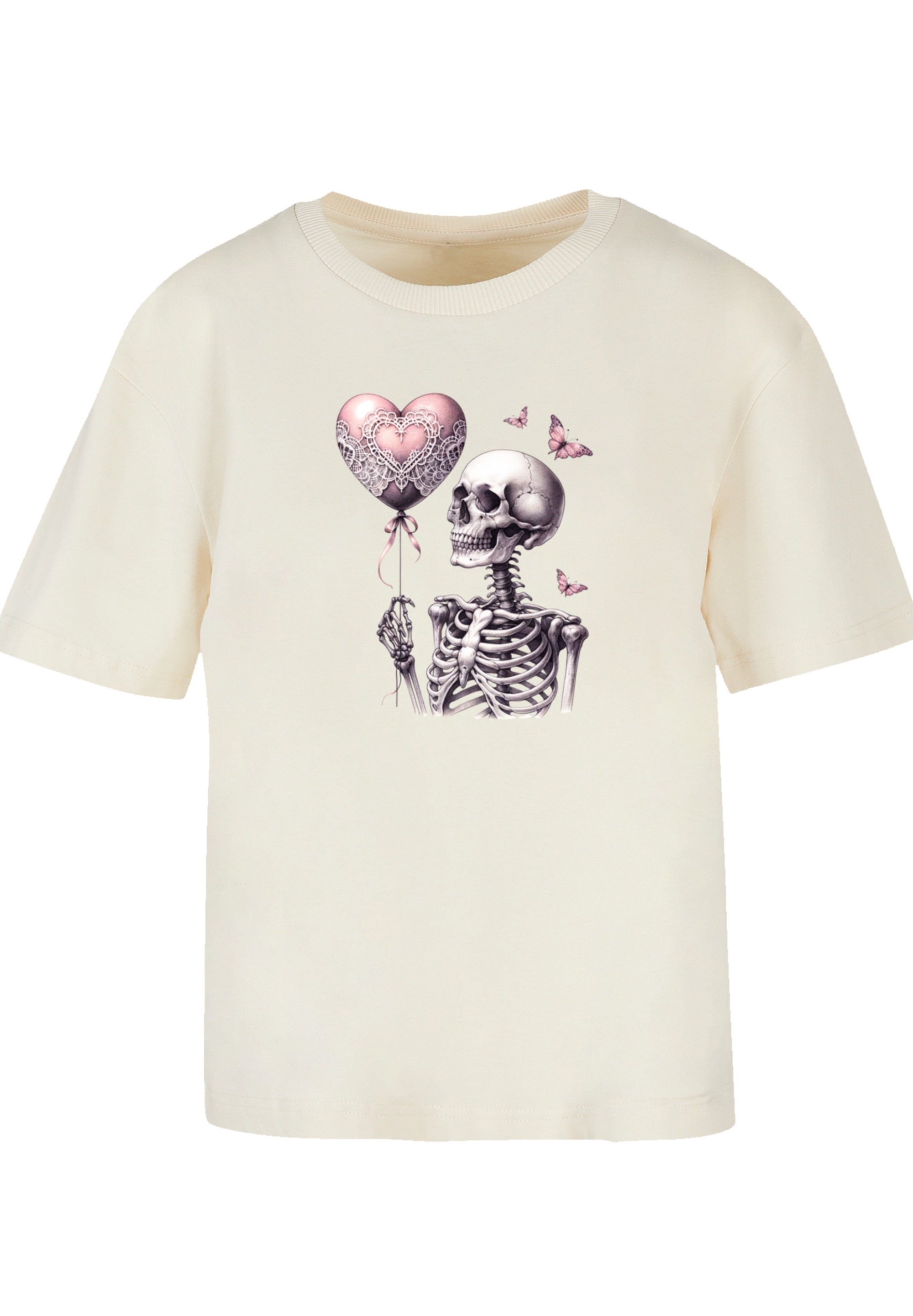 F4NT4STIC T-Shirt »Skelett hält Herzballon«, Premium Qualität