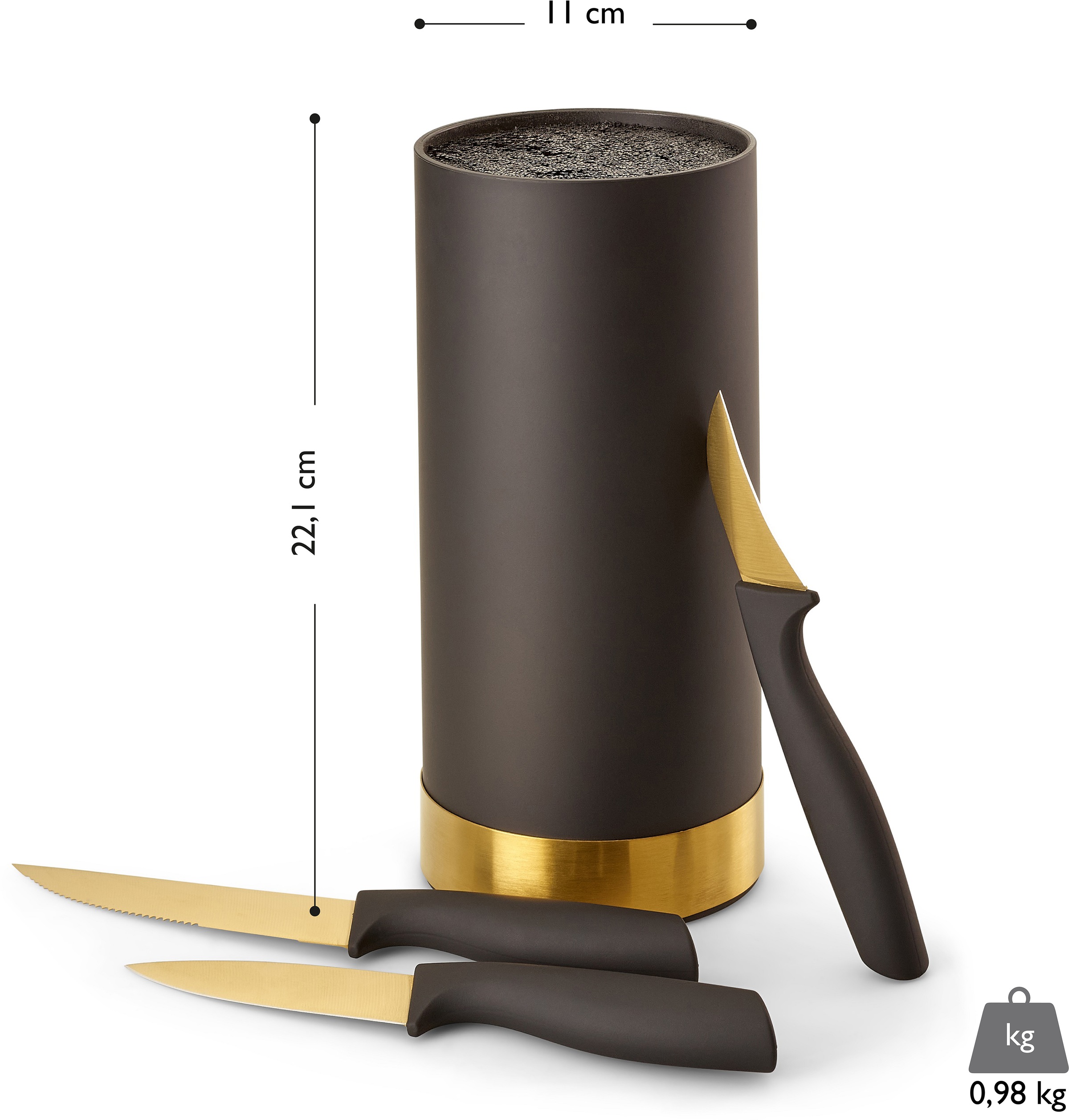 ECHTWERK Messerblock, 4 tlg., Messer Set 4tlg mit Borsteneinsatz 11 cm x 22 cm, inkl. 3 Kochmessern