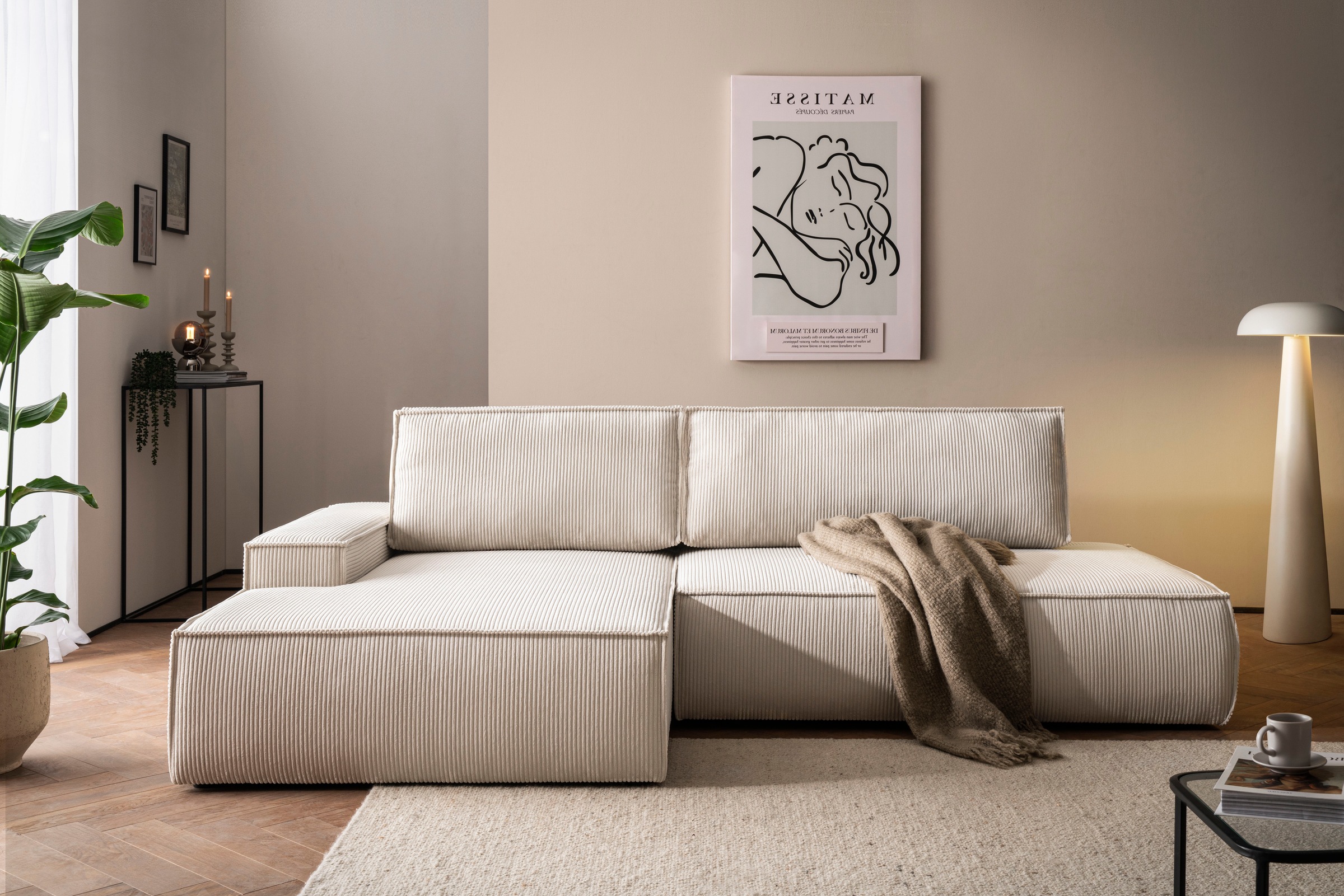 Home affaire Ecksofa "SHERWOOD, Schlafsofa in L-Form offen (275cm), Cord, L günstig online kaufen