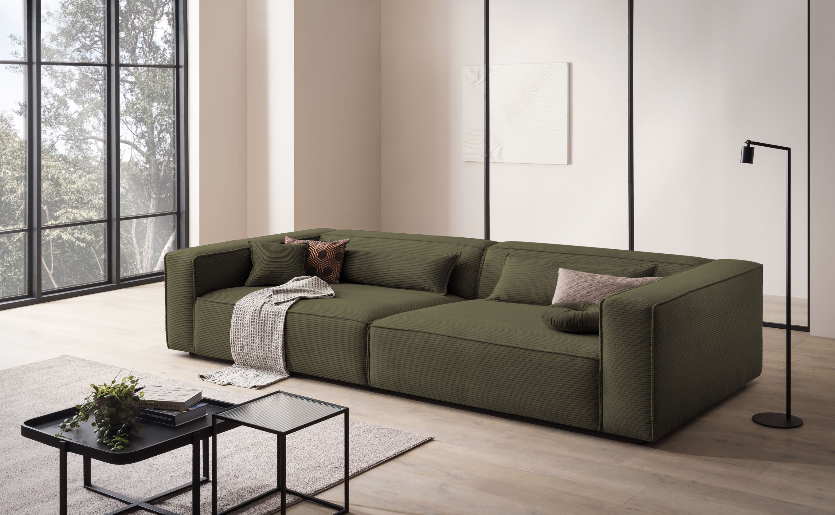 LeGer Home by Lena Gercke 3-Sitzer "PIARA XXL Cord, Sofa mit Kedernaht" schwarze Füße, bequemer Sitzkomfort, extra tiefe Sitzfläche
