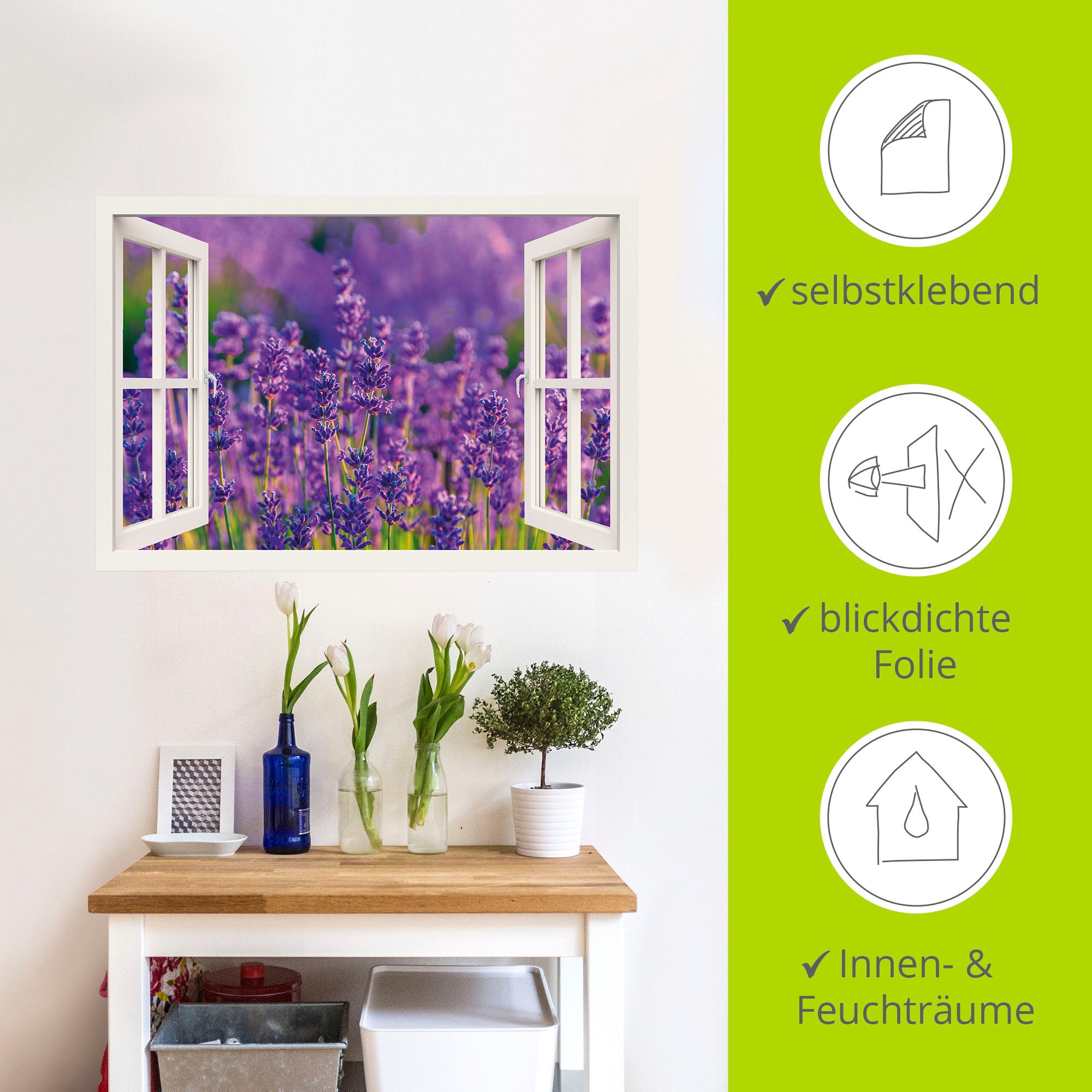 Artland Wandbild »Fensterblick Lavendelfeld in Tihany«, Blumenwiese, (1 St.), als Leinwandbild, Wandaufkleber in verschied. Größen
