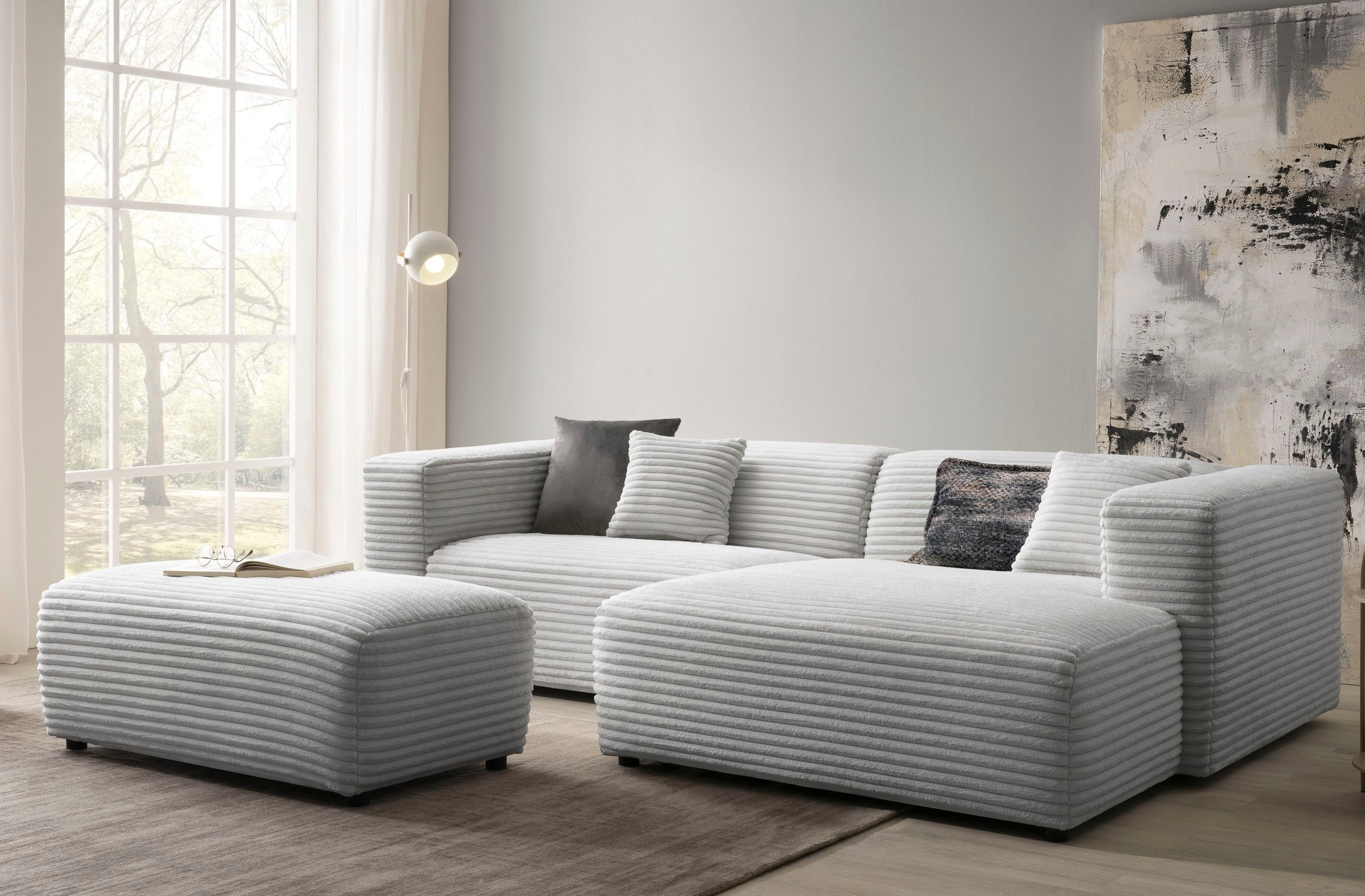 andas Polsterecke »BAKELS, Ecksofa-Set mit Hocker, L-Form mit Schlaffunktion«, Ecksofa-Set (incl. Hocker) im trendigen Megacord