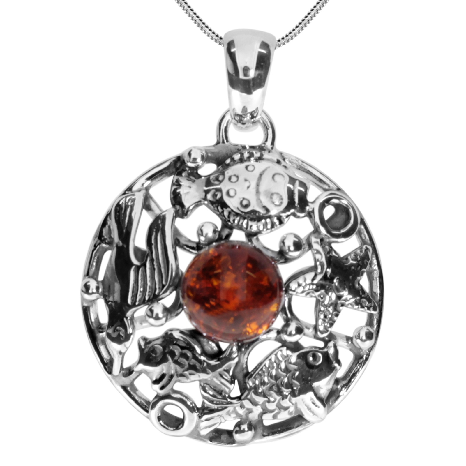 Kette mit Anhänger OSTSEE-SCHMUCK "Ostsee-Schmuck Kette mit Anhänger Fischland 34x24 mm" Gr. 45, silber, Halsketten, Damen, 45cm, Silber 925 (Sterlingsilber), L: 42 4