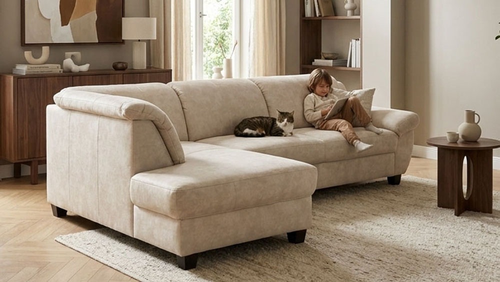 OTTO home Ecksofa "Sillkeborg 254 x 186 cm, formschönes Sofa mit dunklen Füßen" aus haustierfreundlichem Pet Friendly Bezug