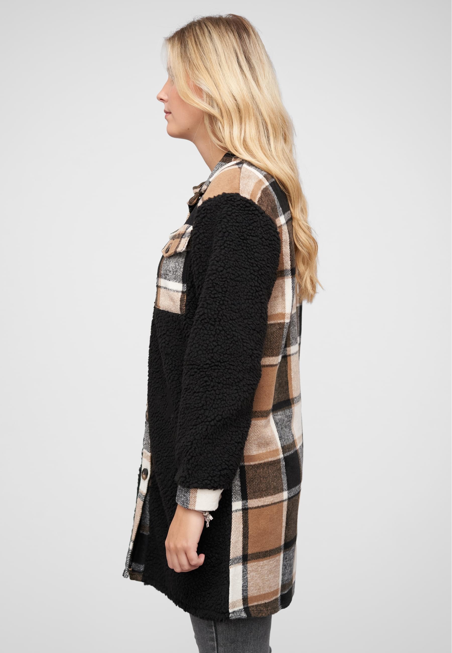 CLOUD 5IVE Winterjacke »CLOUD 5IVE Teddyfell Shacket-Jacke Mantel mit 2 Brusttaschen«, (1 St.), ohne Kapuze