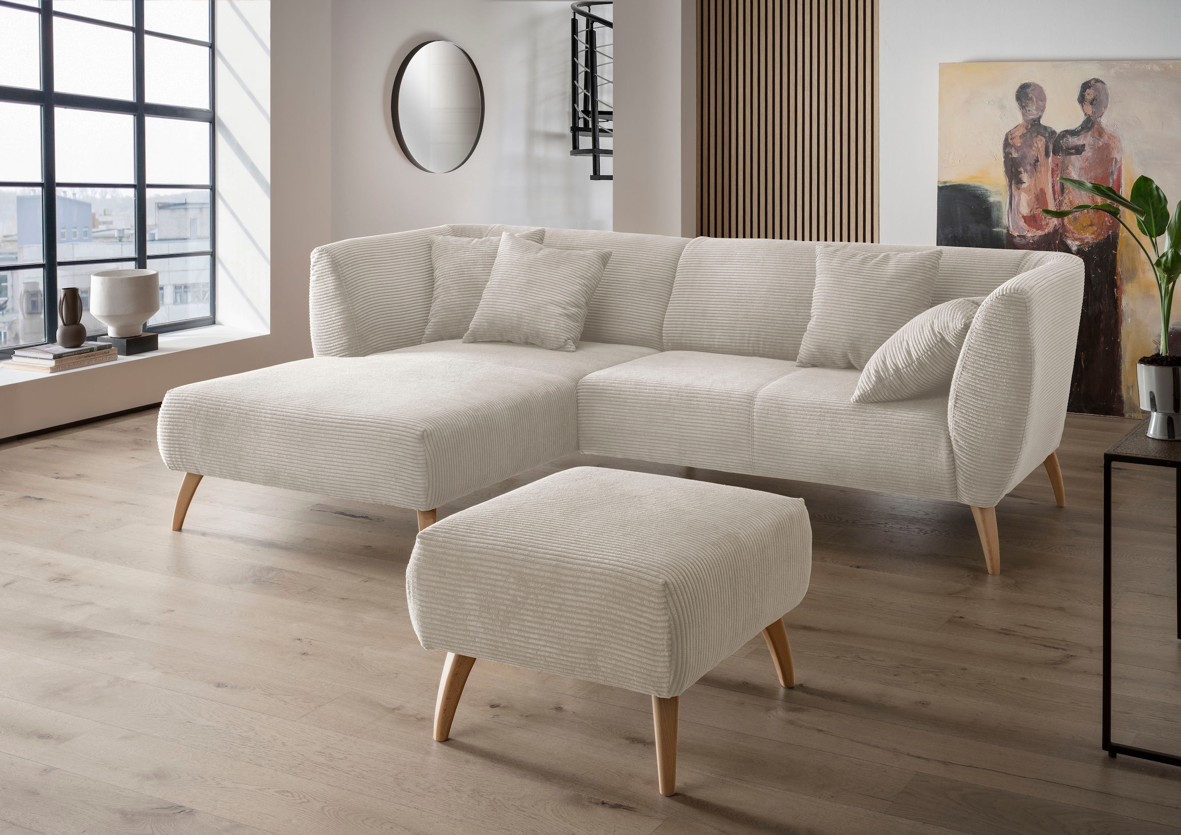 INOSIGN Ecksofa "Colori L-Form", Holzfußfarbe wählbar, inkl. 4x Zierkissen günstig online kaufen