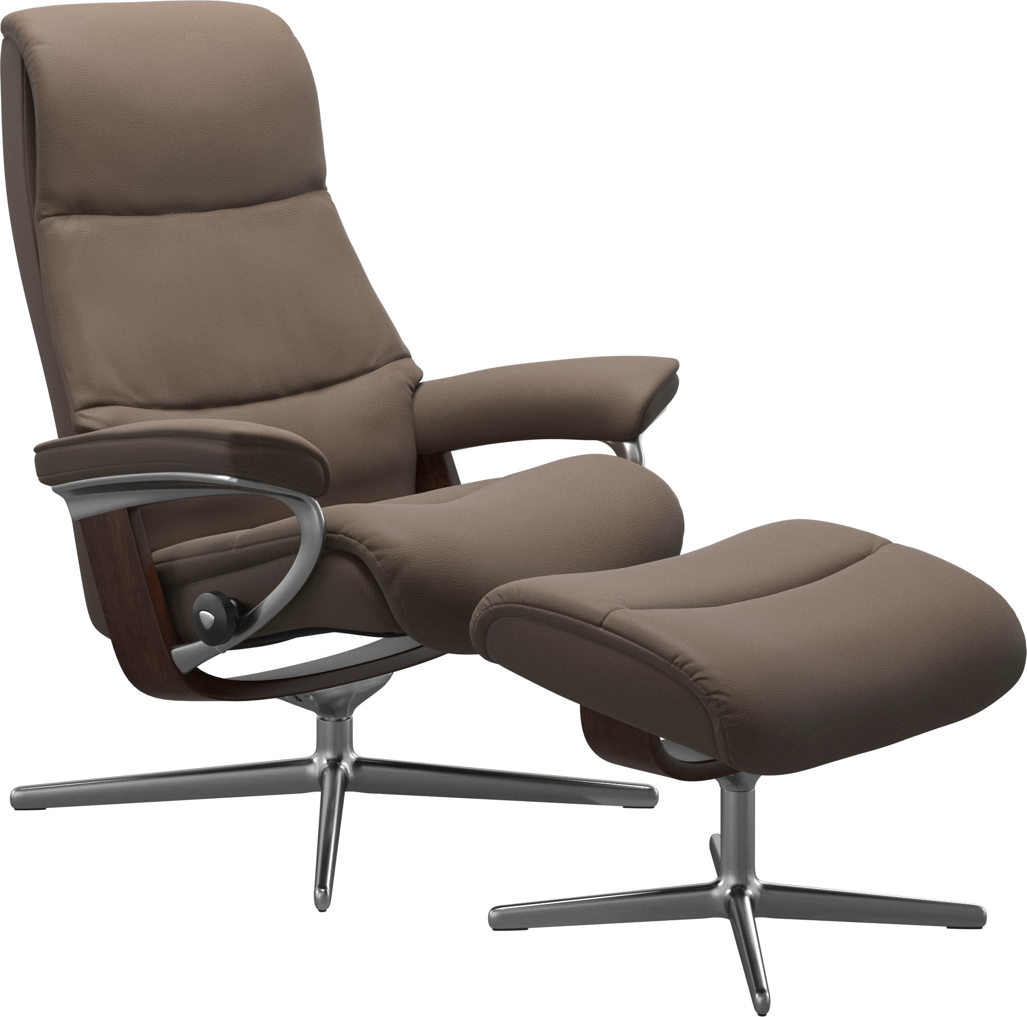 Stressless® Relaxsessel »View«, (Set, Relaxsessel mit Hocker), mit Hocker, mit Cross Base, Größe S, M & L, Holzakzent Braun