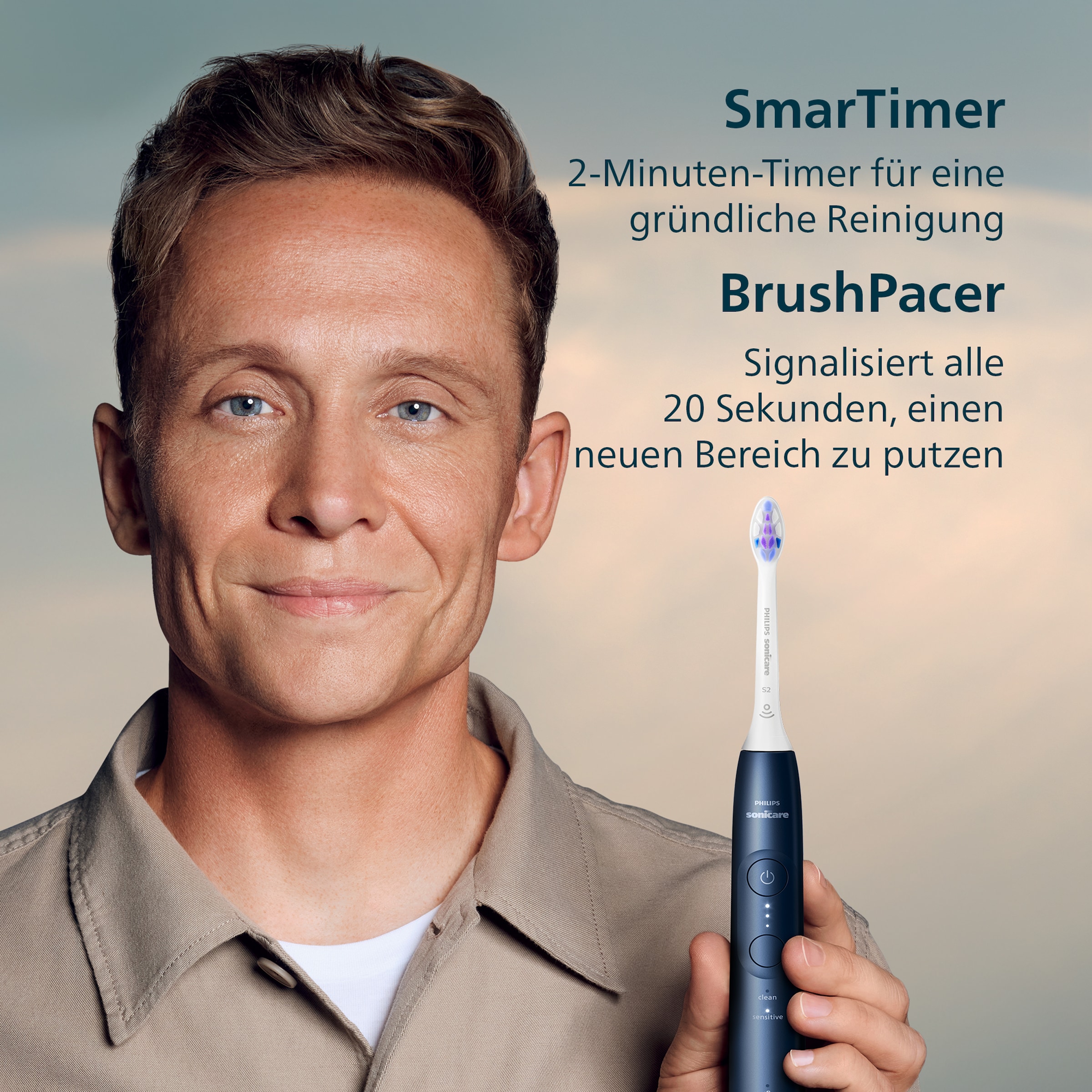 Philips Sonicare Elektrische Zahnbürste »Series 6100« 1 Stk. Aufsteckbürsten mit Andruckkontrolle, 2 Putzeinstellungen und 3 Intensitätsstufen