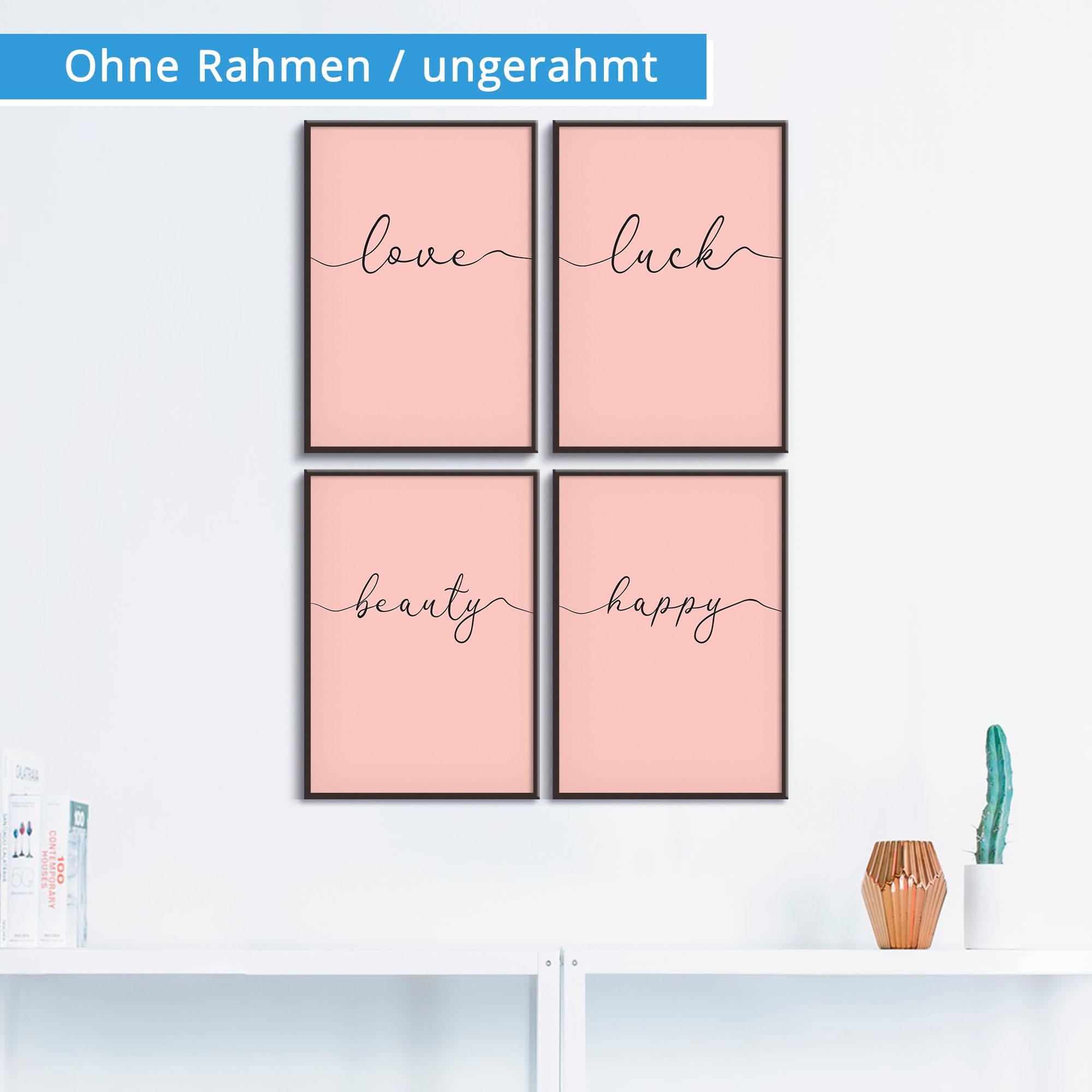 Artland Poster »Liebe Glück Schönheit Frohsinn«, Sprüche & Texte, (4 St.), Poster, Wandbild, Bild, Wandposter