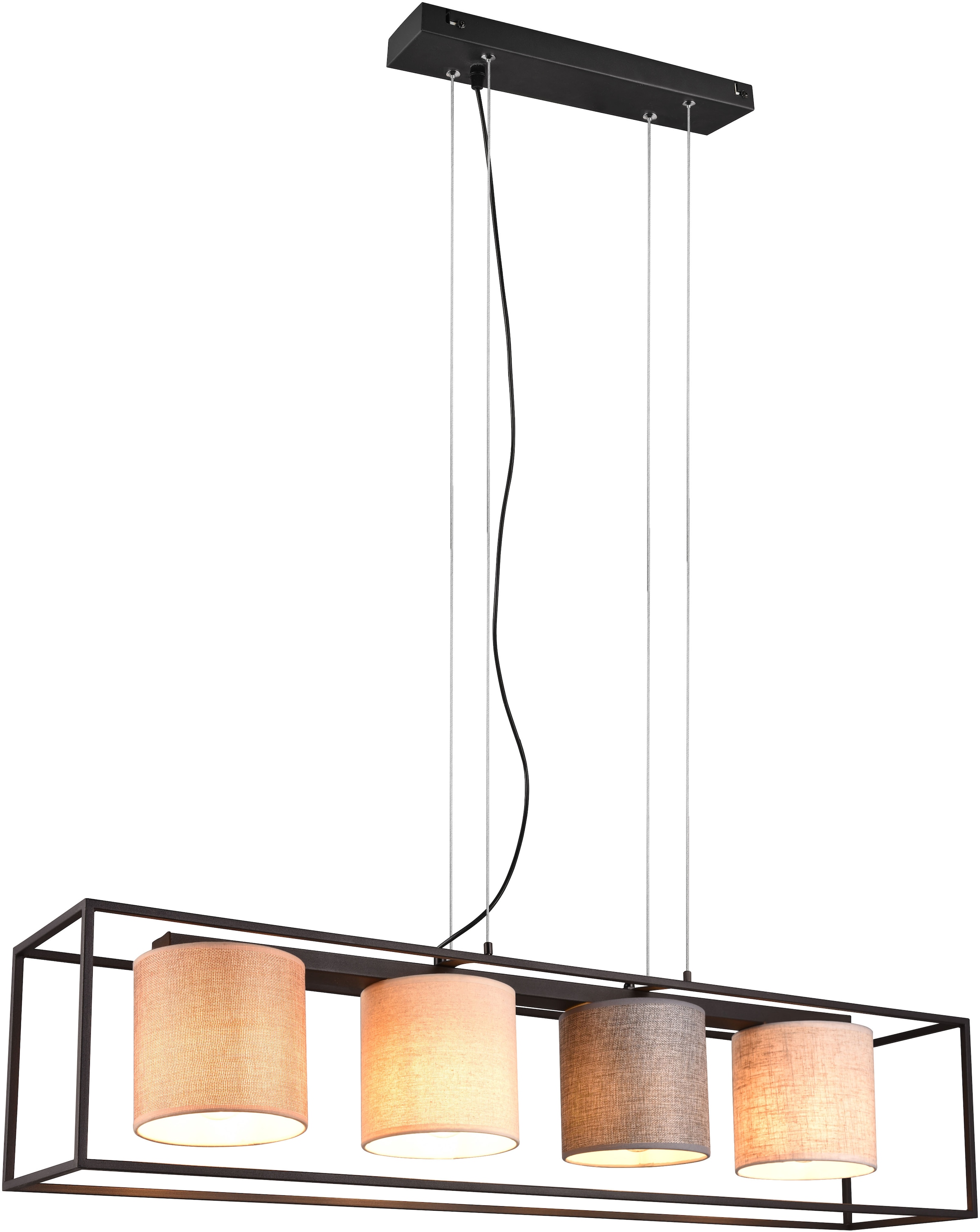 TRIO Leuchten Pendelleuchte »ROSS, Hängelampe 4-flammig Küche Wohnzimmer exkl 4xE27 max 25W«, 4 flammig, Leuchtmittel E27 | Leuchtmittel wechselbar, Hängeleuchte höhenverstellbar max 150cm mit Stoffschirmen in 4 Farben