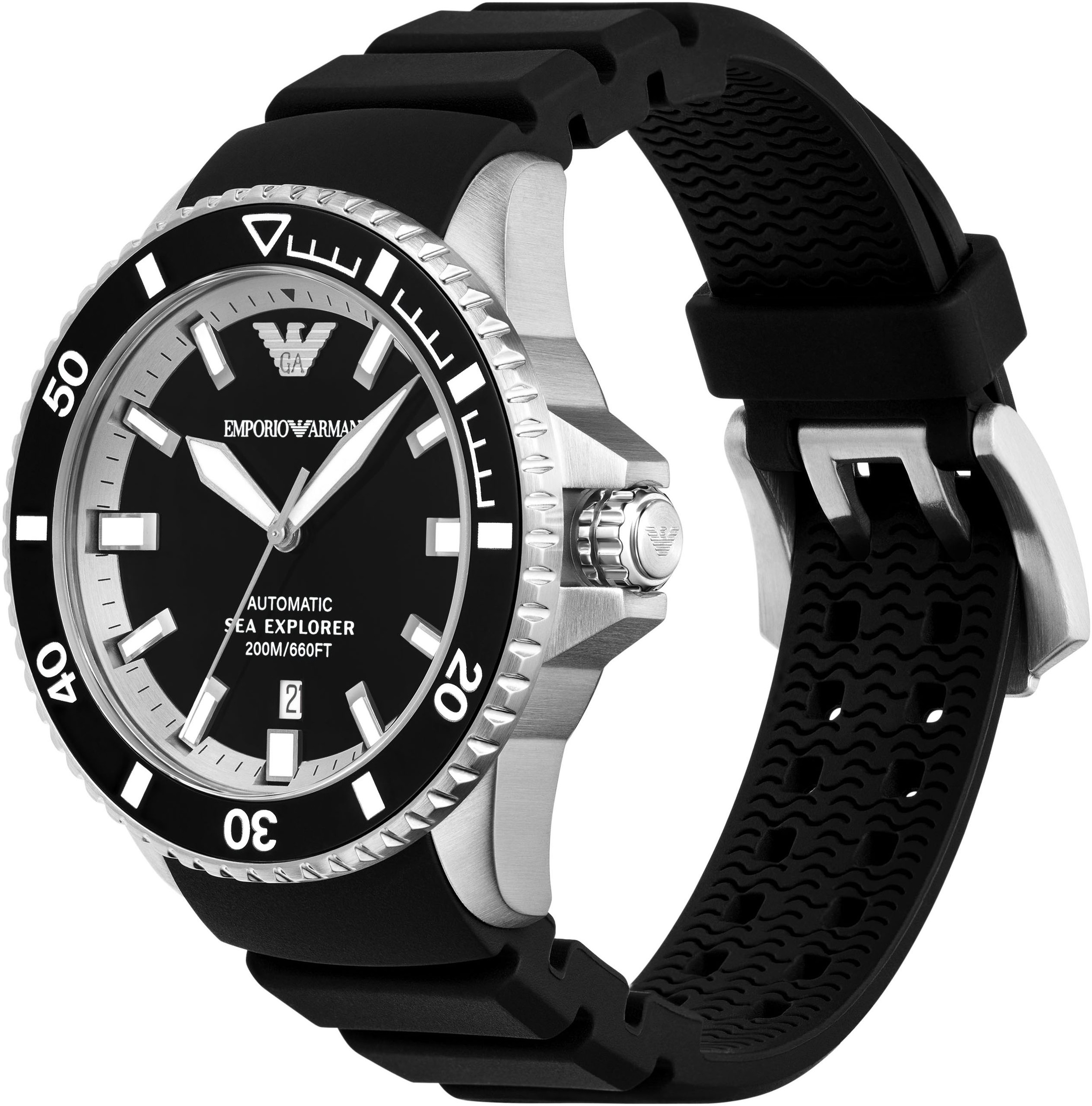 Emporio Armani Automatikuhr, Armbanduhr, Herrenuhr, Mechanische Uhr, Silikonarmband, analog, Tag