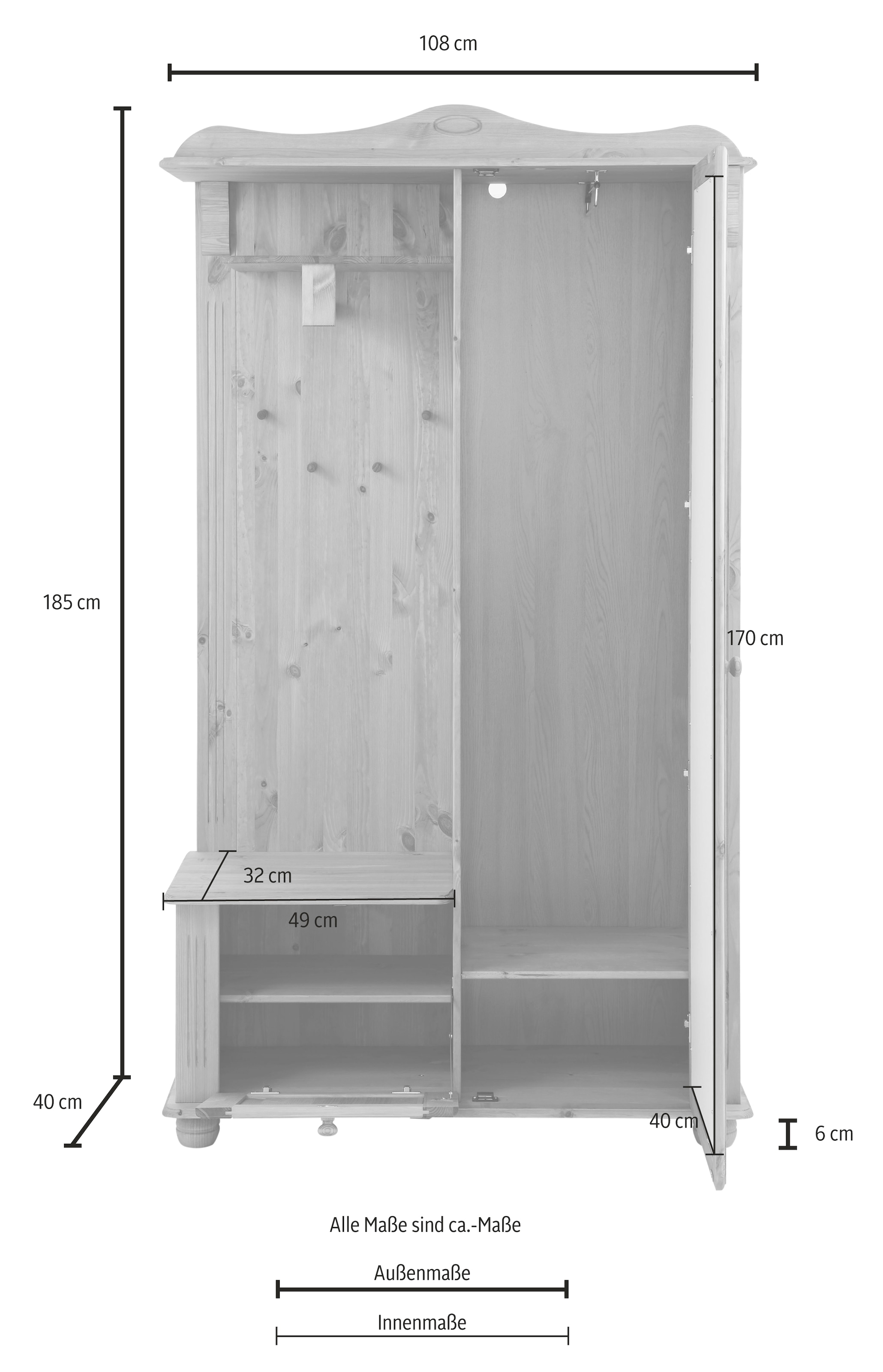 Home affaire Kompaktgarderobe »Adele«, Breite 108 cm, mit Spiegeltür, aus massiver Kiefer, FSC®