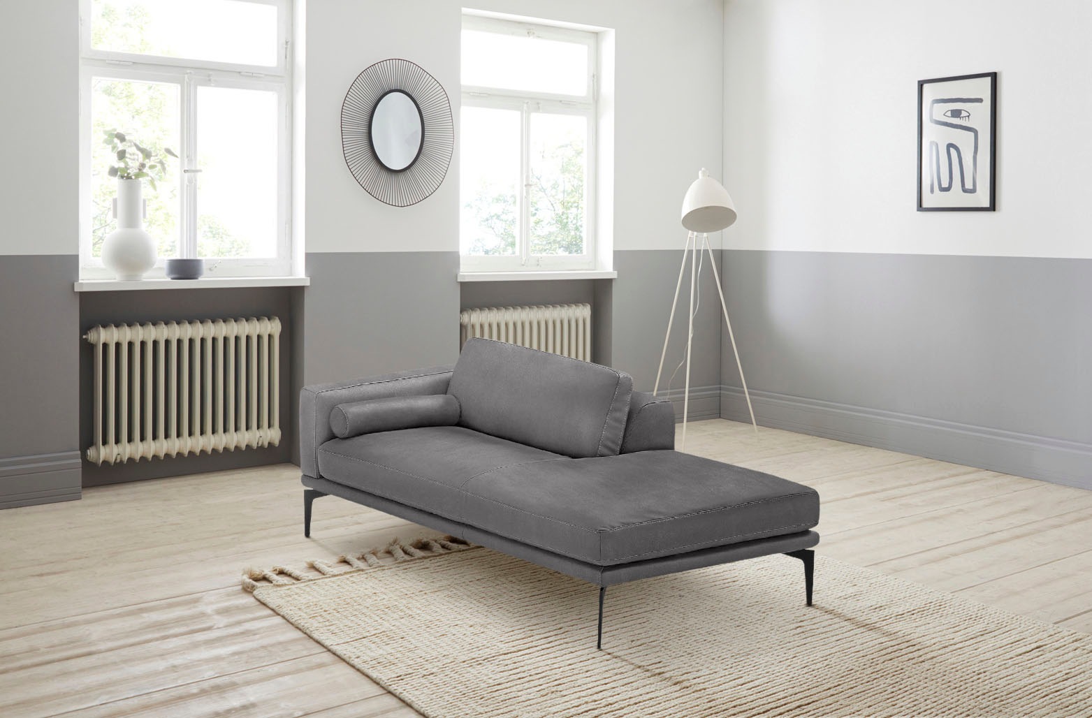 Egoitaliano Ottomane »Masu, Design trifft super Sitzkomfort, mit toller Detailverarbeitung«, Rückenkissen und Armteilrolle für mehr Komfort, mit Metallfüßen