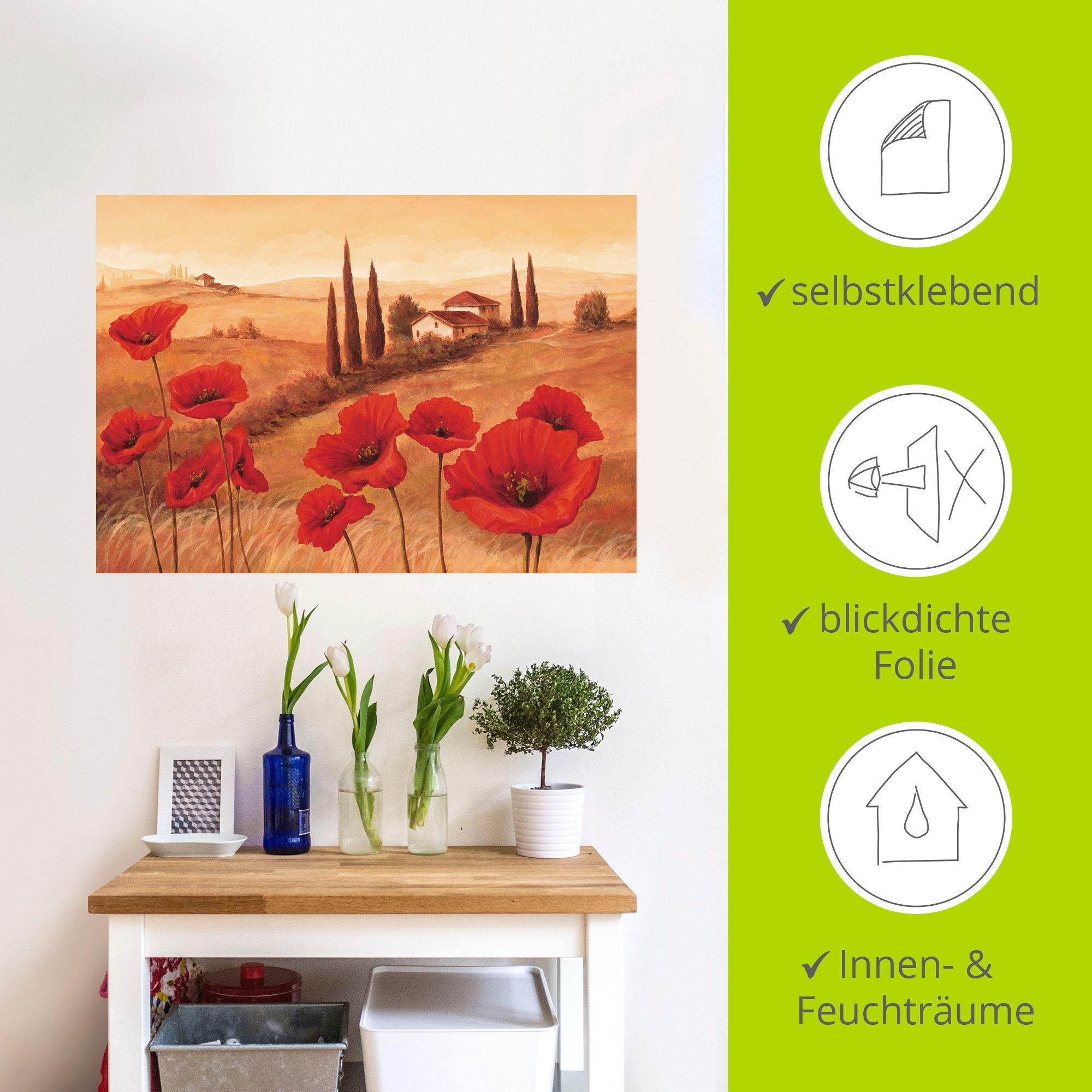 Artland Wandbild »Mohnblumen in der Toskana«, Europa, (1 St.), als Leinwandbild, Poster, Wandaufkleber in verschied. Größen