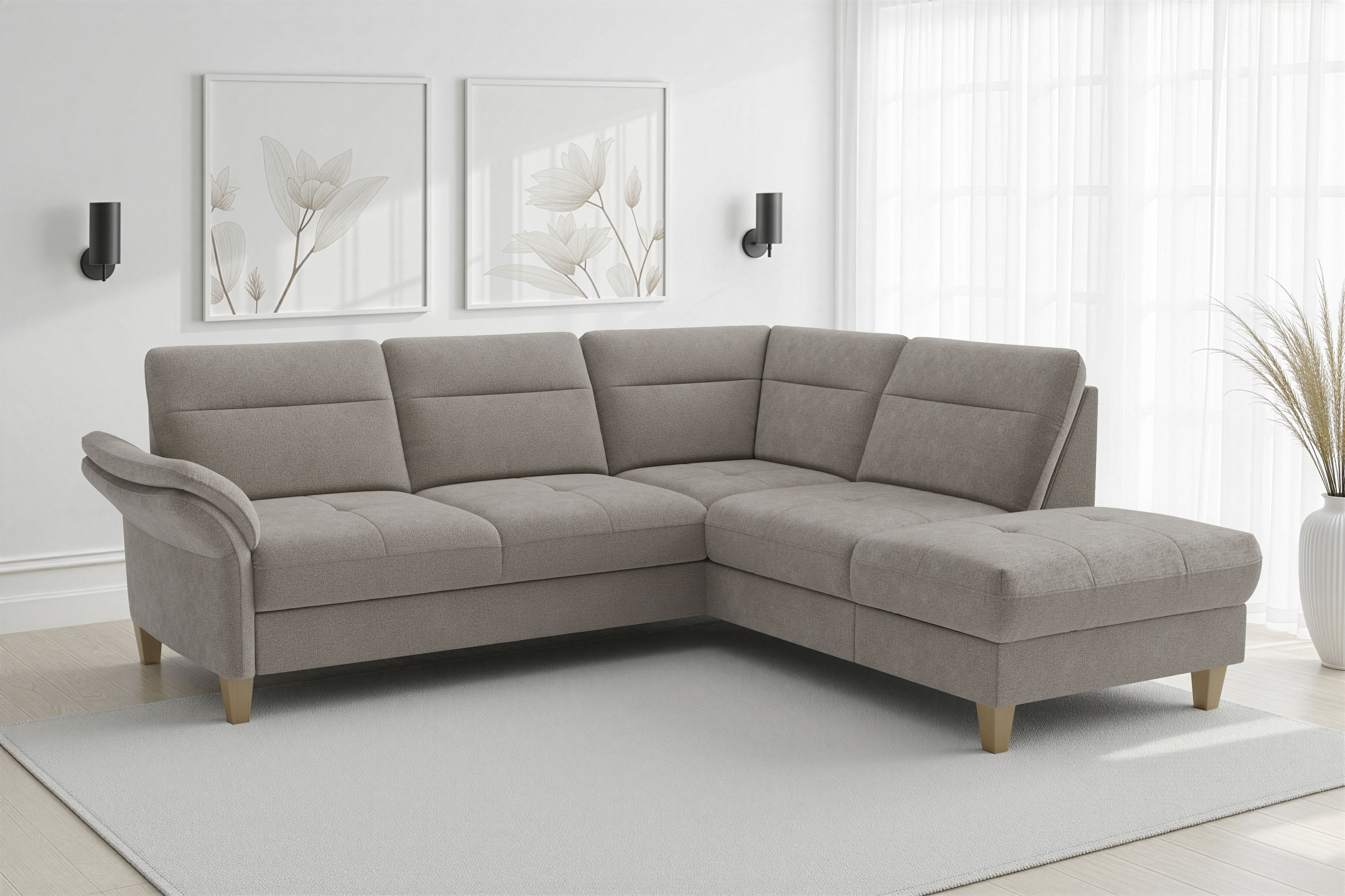 sit&more "Pamela L-Form, B: 218 cm, optional Schlaffunktion & Bettkasten" wahlweise mit Armteilverstellung, Sofa mit Federkern, Sitzhöhe: 48 cm