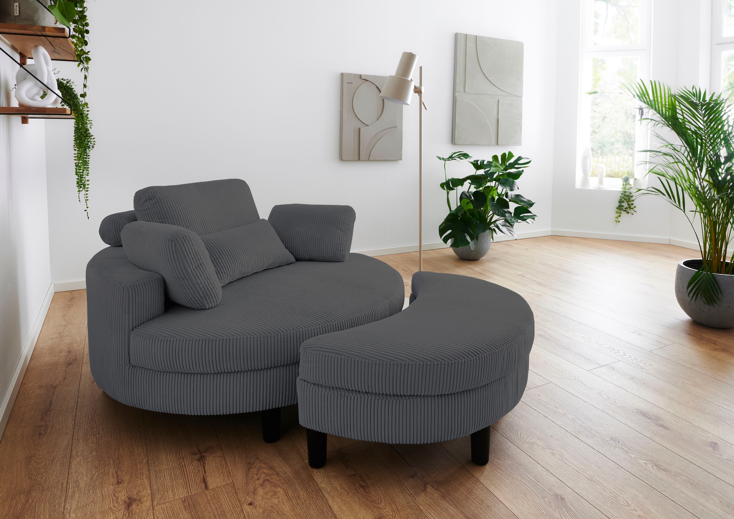 OTTO home "Ravi Sessel, B: 114 cm, Sitzhöhe: 42 cm" XXL- Sessel, mit Stauraumhocker, Rückenstütze & 4 Zierkissen