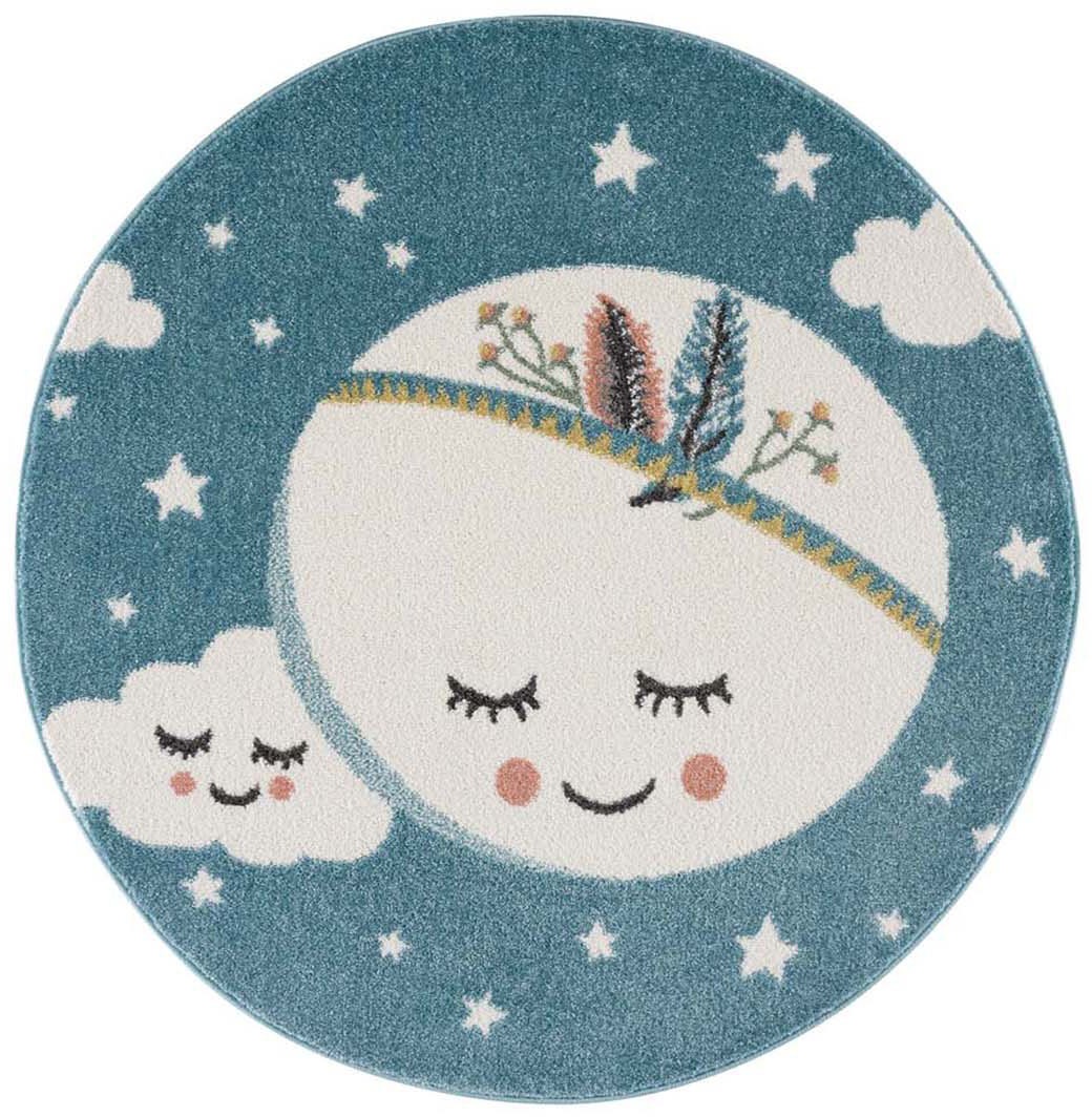 Thumbnail - Carpet City Kinderteppich "Anime9383", rund, 11 mm Höhe, Sternen-Teppich mit Mond, Weicher Flor, Pflegeleicht, Kinderzim...