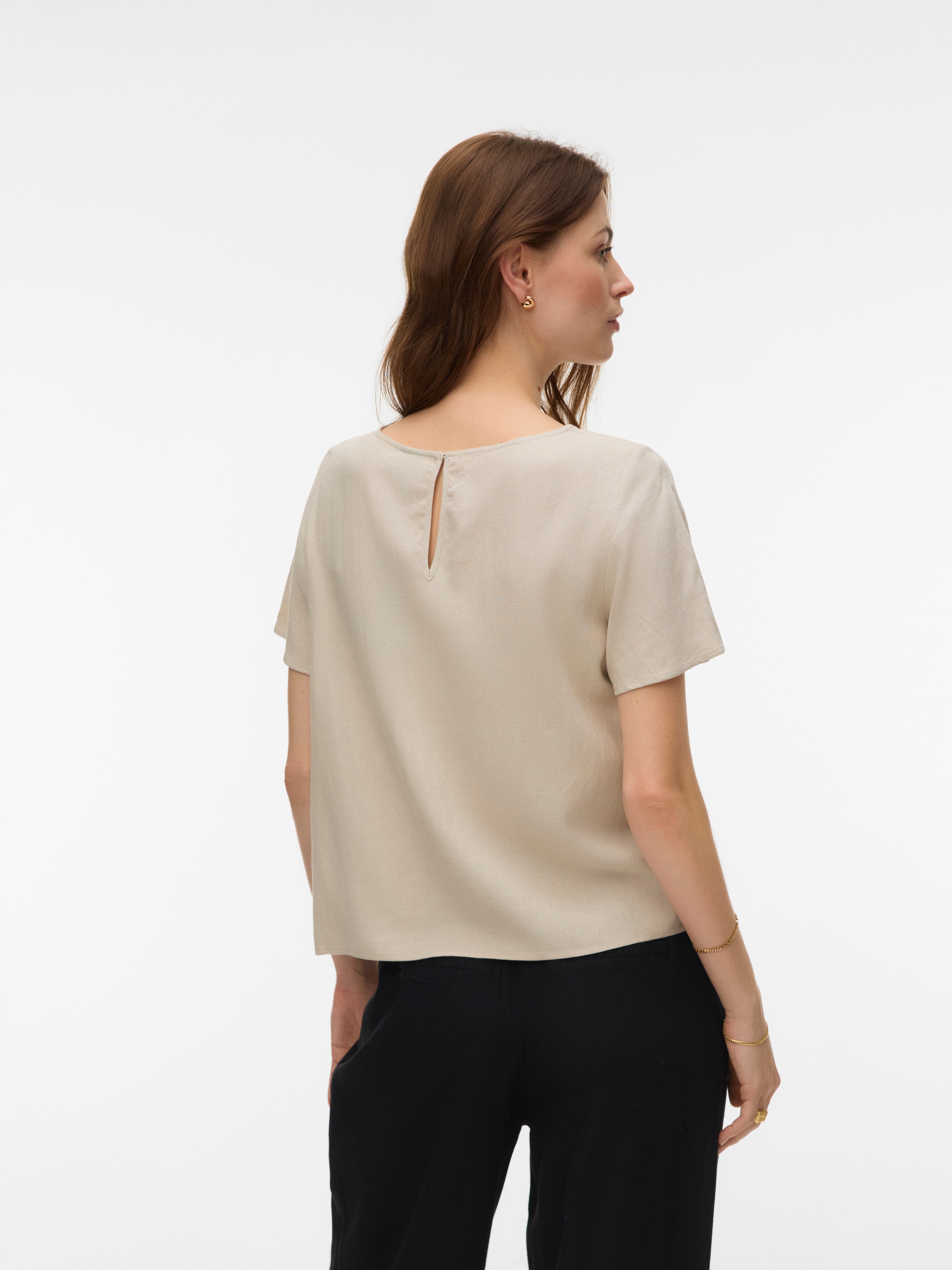 Vero Moda Blusenshirt "VMMYMILO SS O-NECK TOP WVN GA" mit Leinen günstig online kaufen