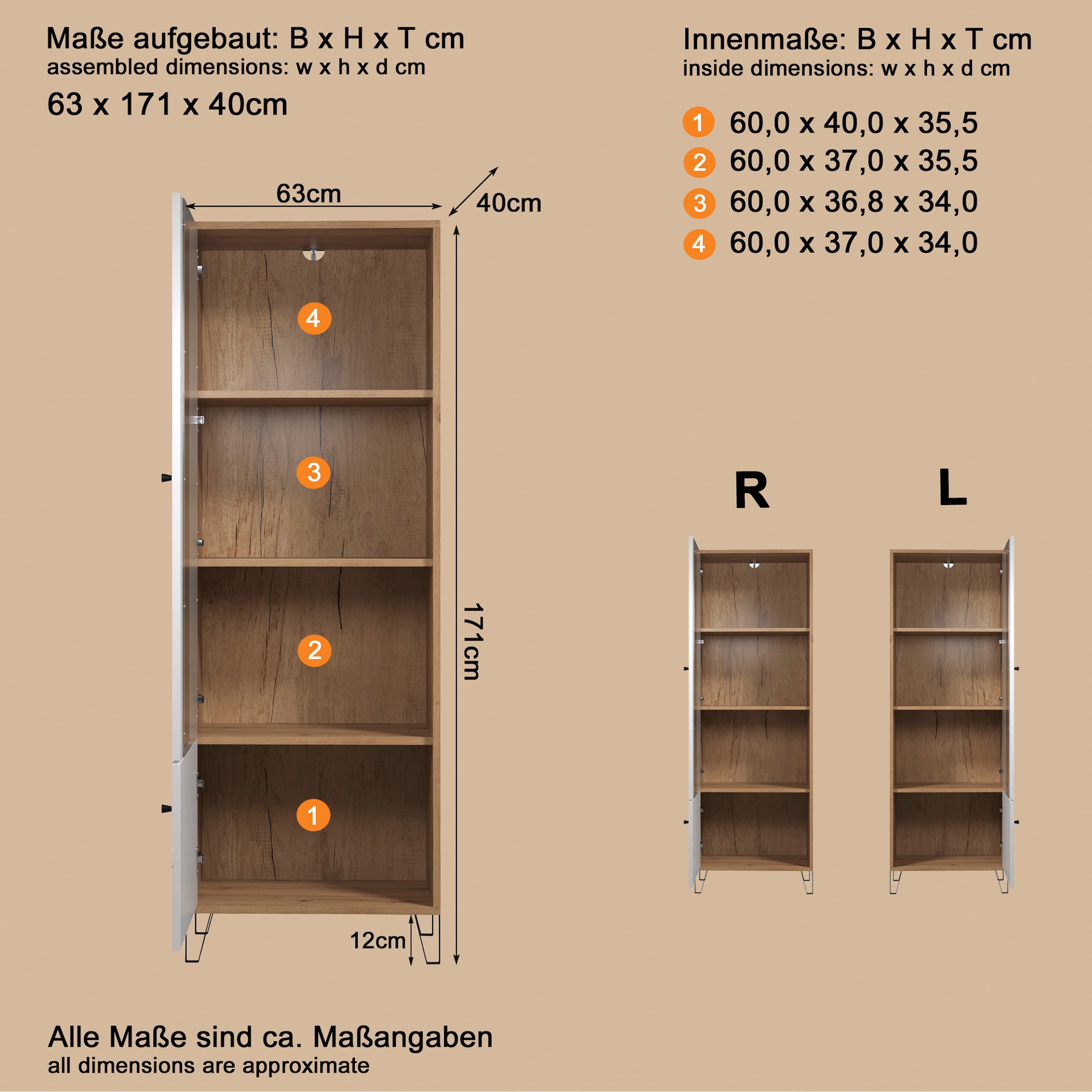 Places of Style Standvitrine »Tarragona«, Standvitrine mit 2 Türen - (B/T/H) 63/40/172 cm