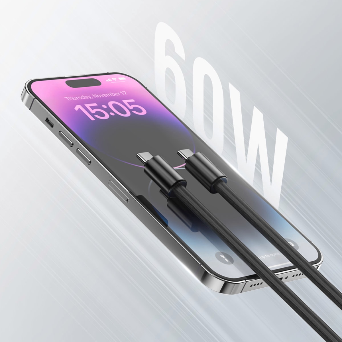 4smarts USB-Kabel »USB-C Handykette Necklace PhonoLace, schwarz«, USB-C-USB-C, 100 cm, Unterstützt bis zu 60 W PD und 480 Mbps