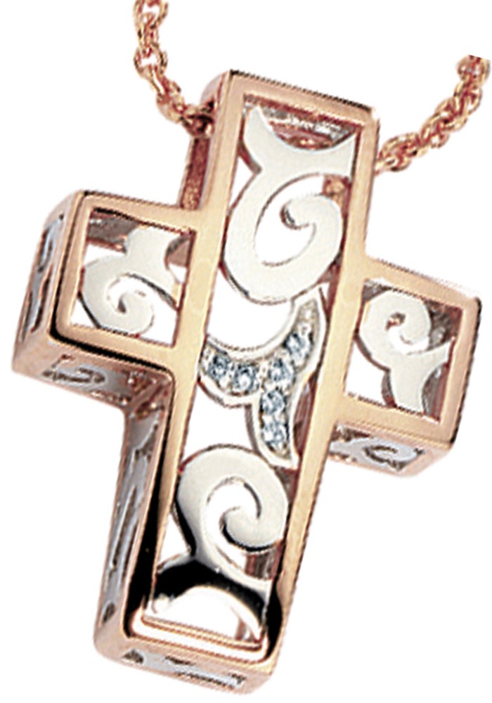 JOBO Kreuzanhänger »Anhänger Kreuz«, 585 Gold bicolor mit 6 Diamanten  online kaufen | BAUR