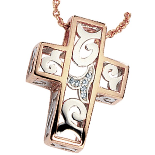 JOBO Kreuzanhänger »Anhänger Kreuz«, 585 Gold bicolor mit 6 Diamanten  online kaufen | BAUR