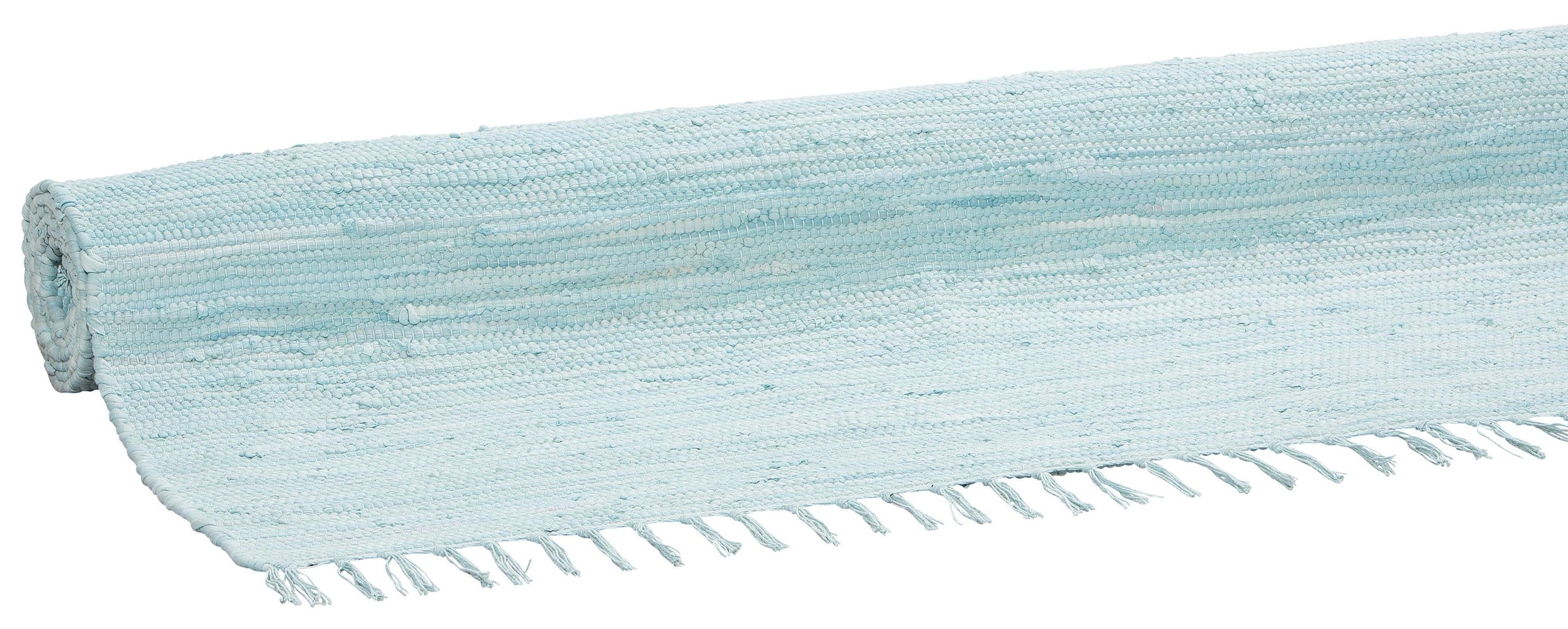 Teppich OTTO HOME "Paul" Gr. 31, blau (aquamarin), B:90cm H:5mm L:160cm, Baumwolle, Teppiche, Teppich, Wendeteppich, Uni, handgewebt, mit Fransen, reine Baumwolle, Läufer 2