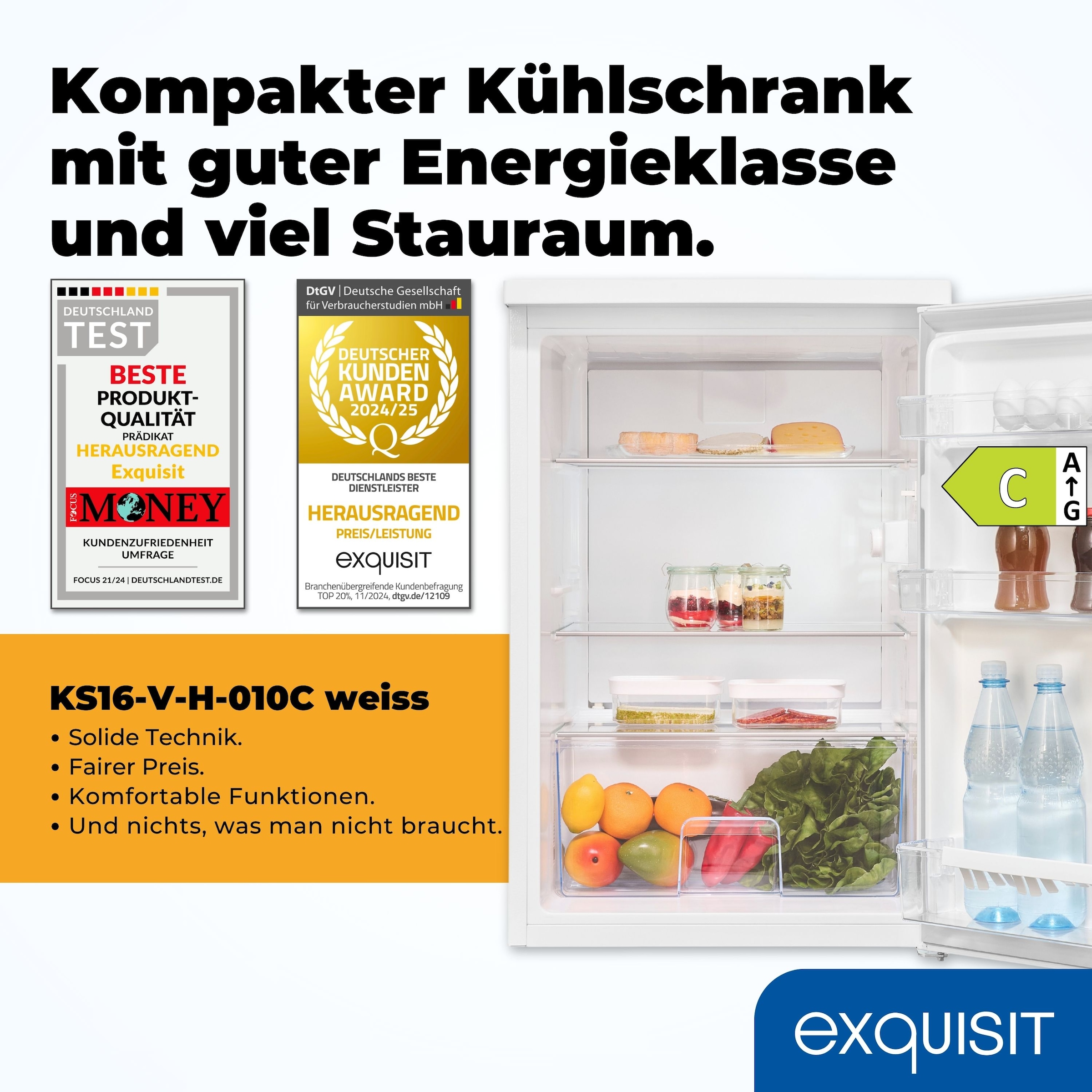 exquisit Kühlschrank KS16-V-H-010C weiss »KS16-V-H-010C weiss« 84,5 cm hoch 56 cm breit