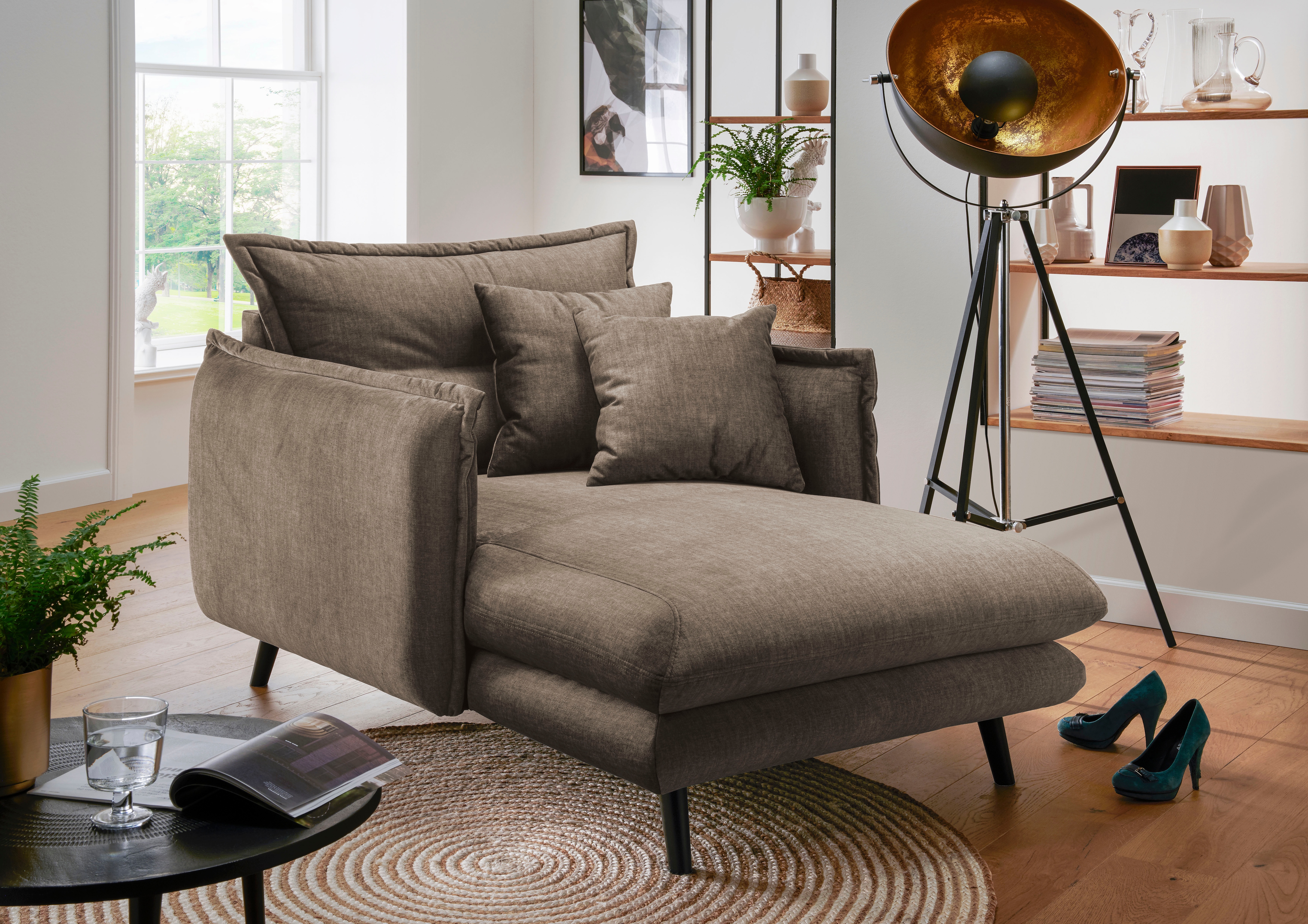 Home affaire Loveseat "Lazio, 111 cm breit, modern und bequem" Velours, inkl. Rücken- und Zierkissen