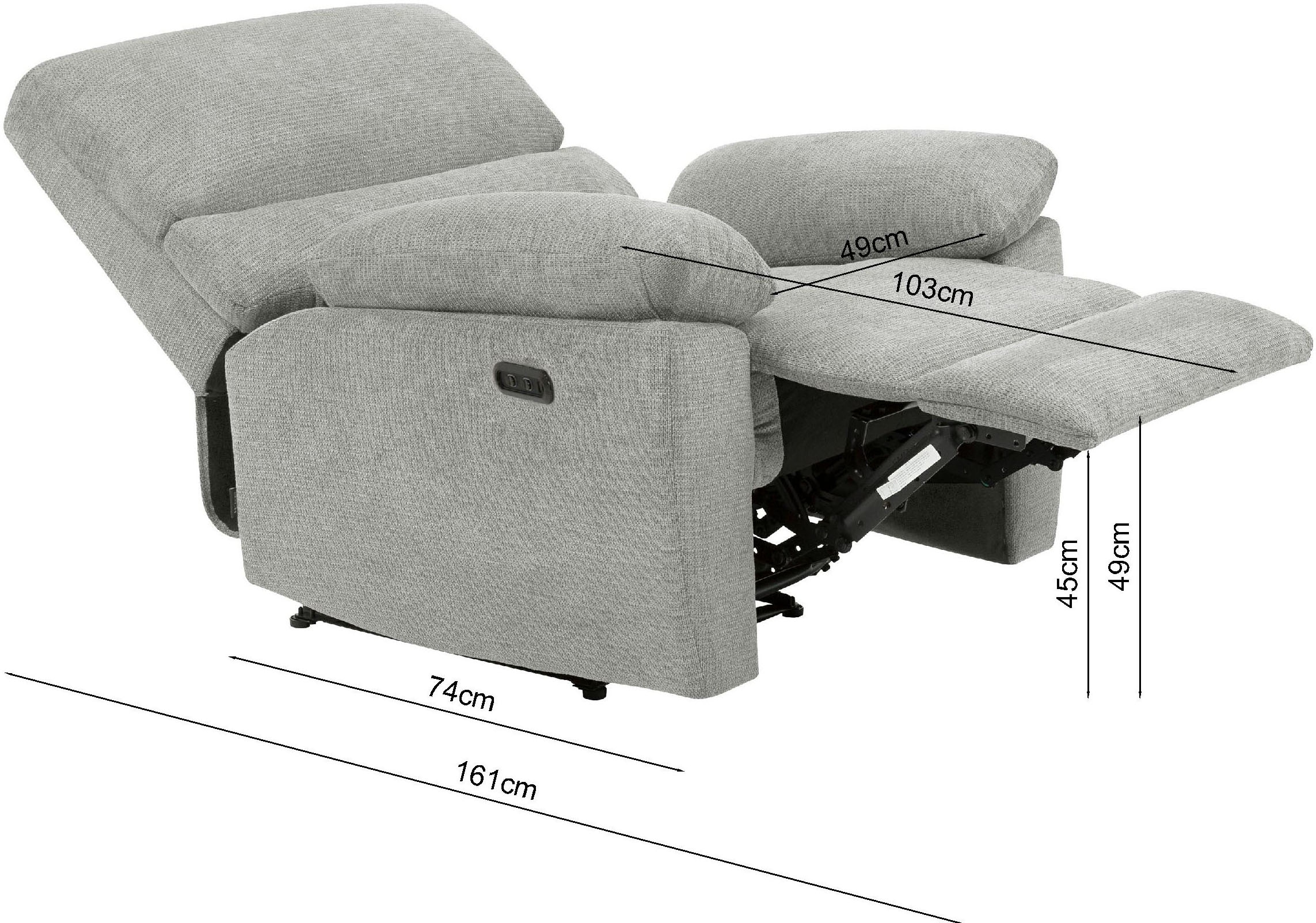 Home affaire Relaxsessel »LANNOY, TV-Sessel, elektr. o. manuelle Relaxfunktion, USB A/C,«, Sessel mit Liegefunktion 105°-150°, Federkernpolsterung