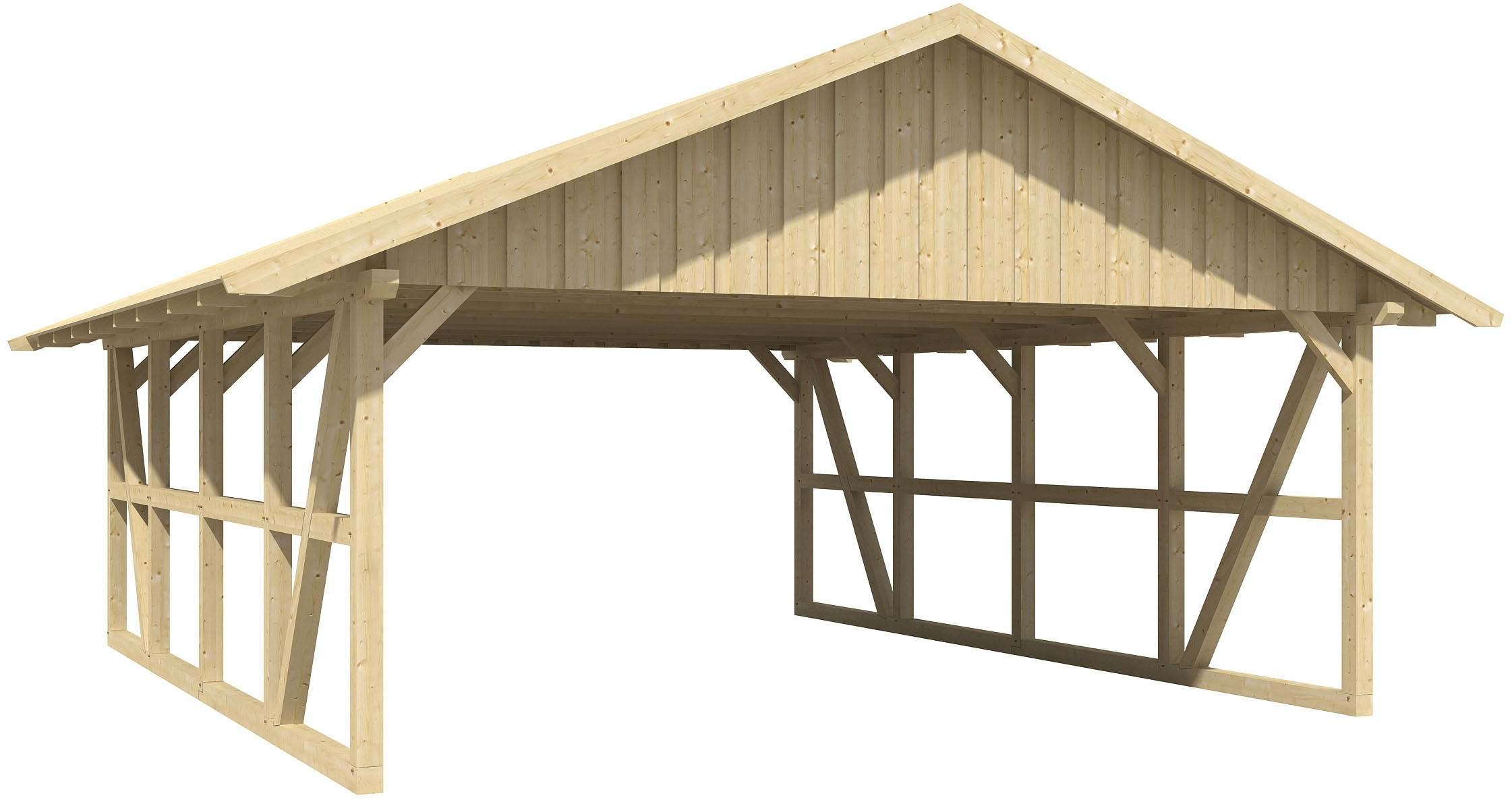 Doppelcarport »Schwarzwald«, KVH-Fichte, 560 cm, Natur, mit Dachschalung