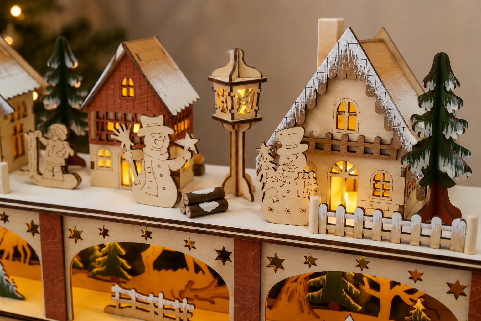 OTTO home LED Dekoobjekt »Weihnachtsdekoration aus Holz« 1 Stk. Warmweiß mehrdimensionale Szenerie, Gratis-Hänger, 6h-Timer, Höhe 22 cm