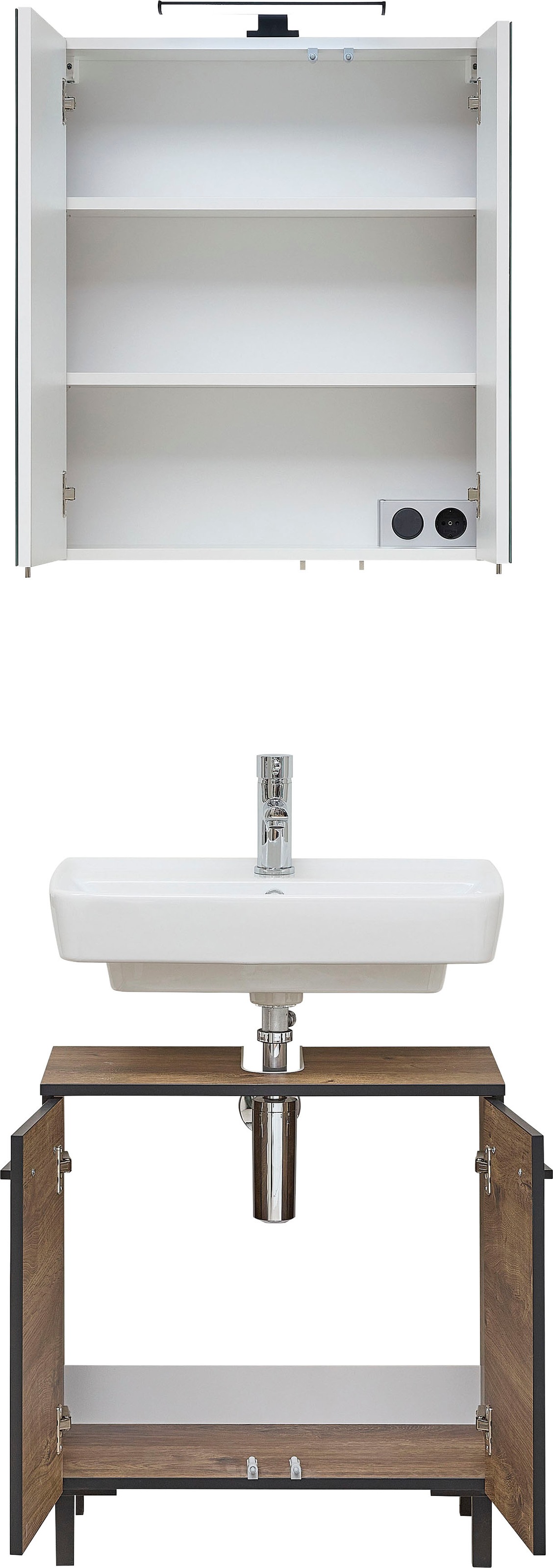 Saphir Badmöbel-Set »Quickset 374 Waschbeckenunterschrank mit LED-Spiegelschrank«, (4 St.), Waschplatz 60 cm breit, inkl. Türdämpfer, 4 Türen, Bad-Set