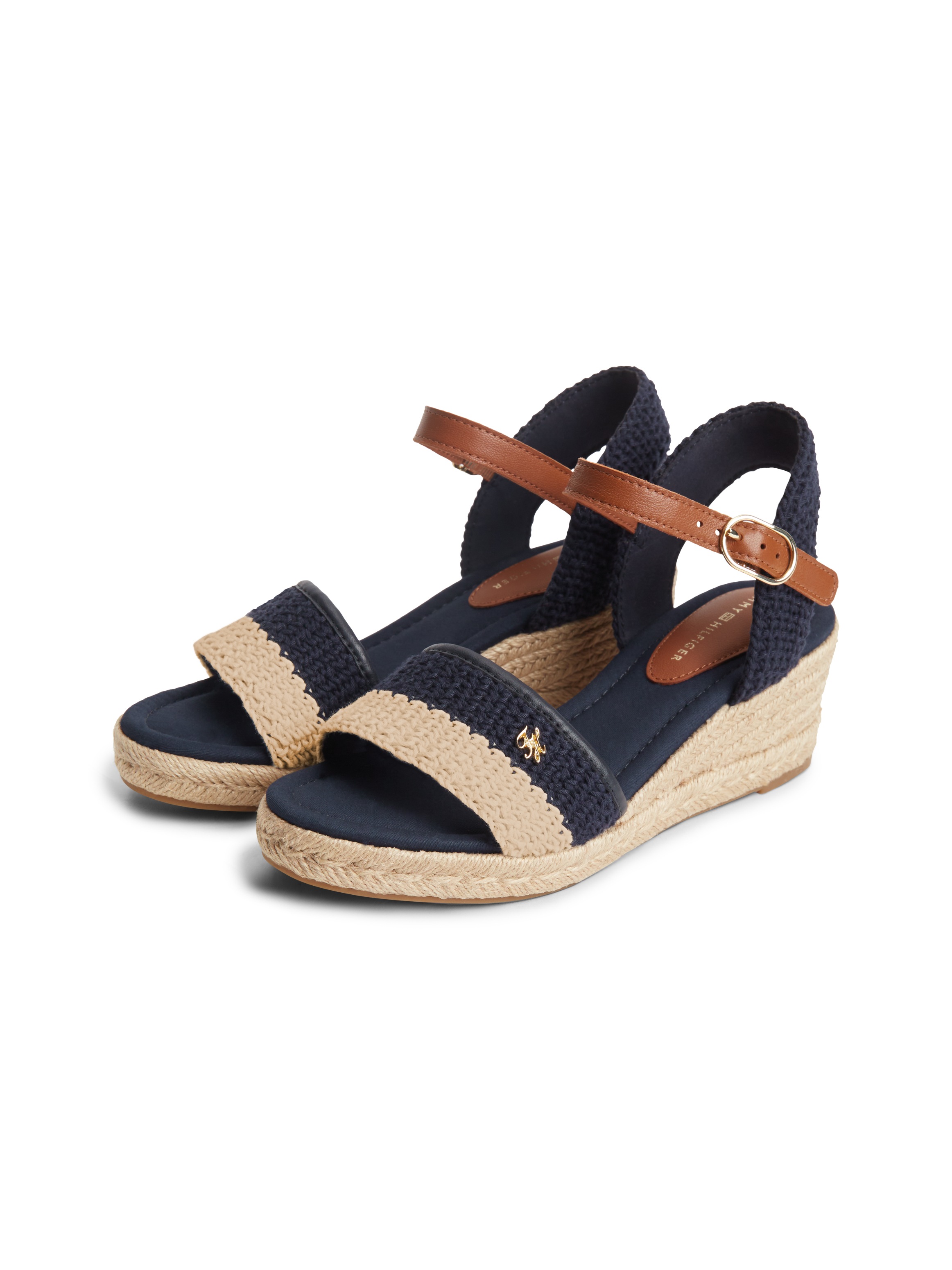 Tommy Hilfiger Keilsandalette "TH MID ESPAD WEDGE CROCHET" Sommerschuh, Riemchensandale in sommerlicher Häkel-Optik, schmale Form