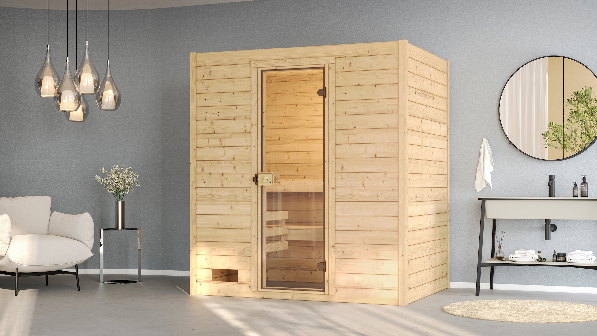 weka Sauna "Massivholzsauna VALIDA 2", Blockbohlen, moderne Ganzglastür