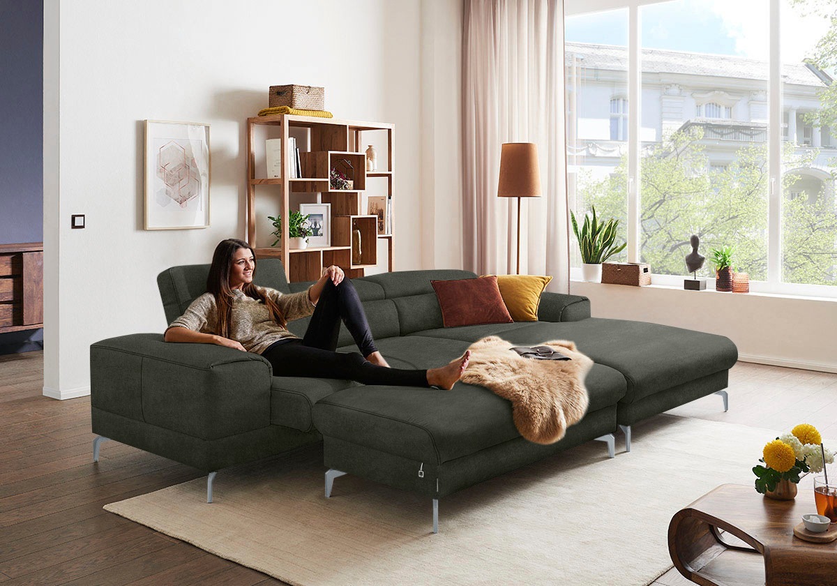 Thumbnail - W.SCHILLIG Polsterhocker "piedroo, Designsofa mit tollem Sitzkomfort, bequem, L-Form" Füße in Silber matt