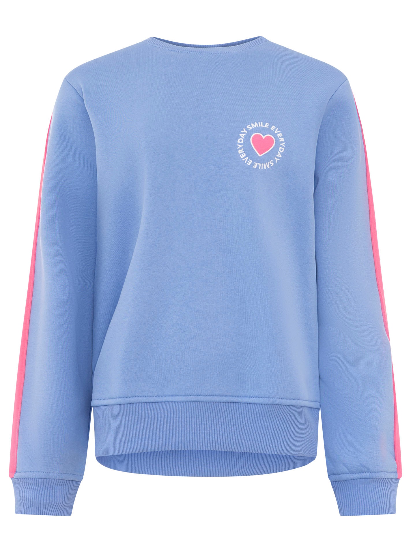 Zwillingsherz Sweatshirt »"Smile Everyday"«, pinker Streifen am Arm, Rundhals, gesticktes Herz und Schrift
